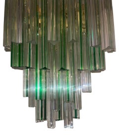 Pair Italian Venini Murano Crystal Tri Glass Prism Wall Sconces w/ Green Detail