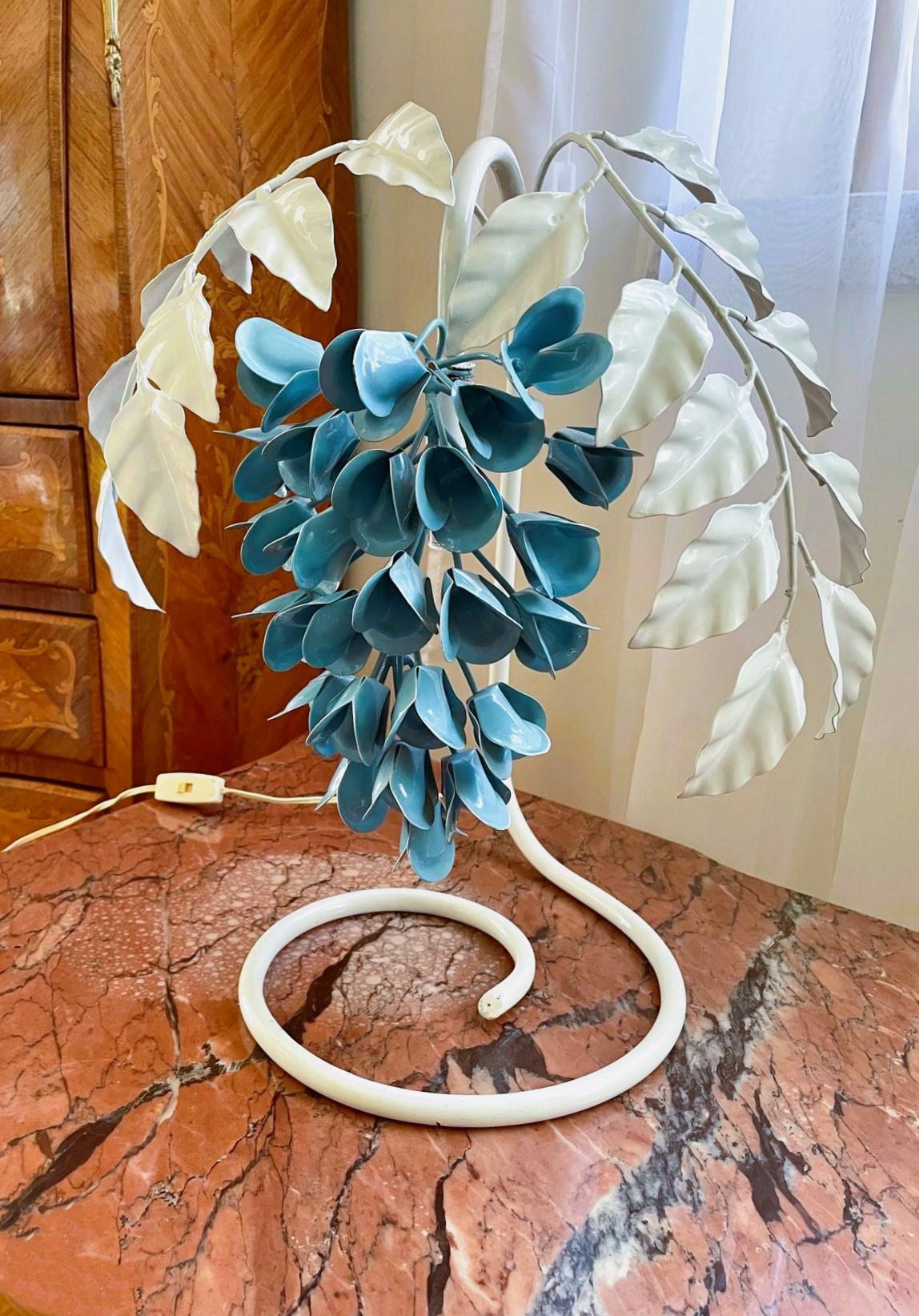 Pair Table Lamps by Sergio Terzani, Italy, 1970s Wisteria Enameled Metal Lamps For Sale 3