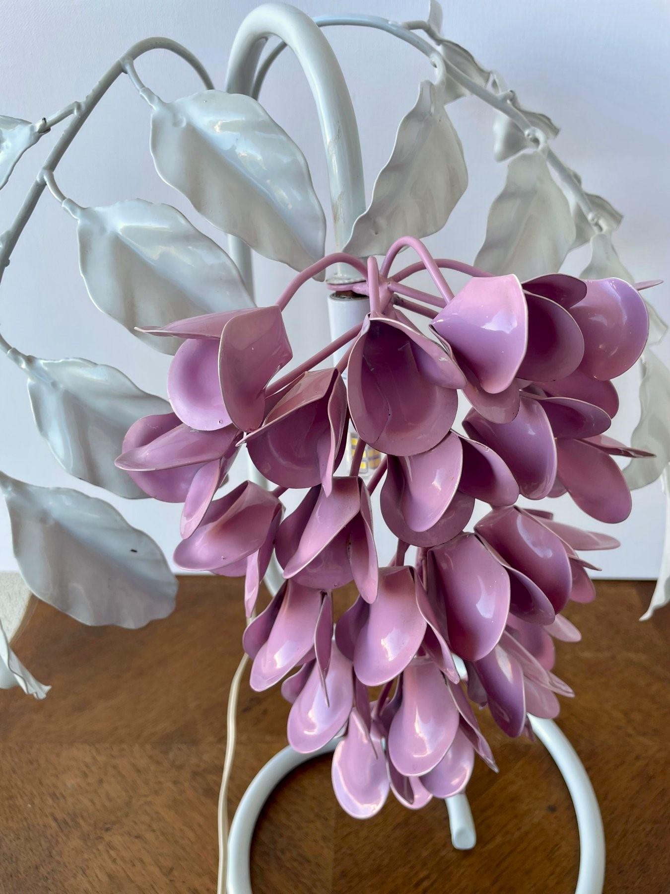 Pair Table Lamps by Sergio Terzani, Italy, 1970s Wisteria Enameled Metal Lamps For Sale 4