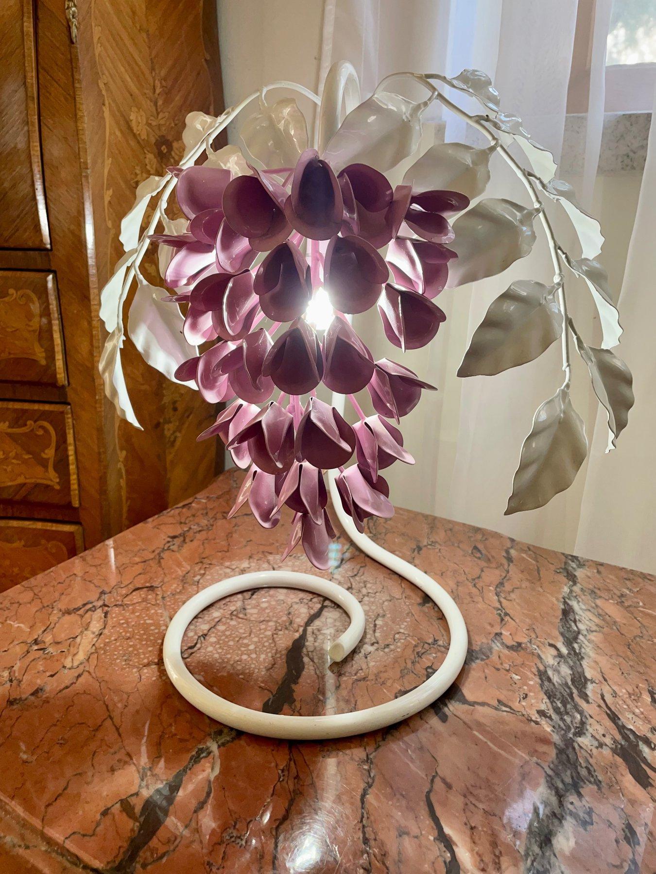Italian Pair Table Lamps by Sergio Terzani, Italy, 1970s Wisteria Enameled Metal Lamps For Sale