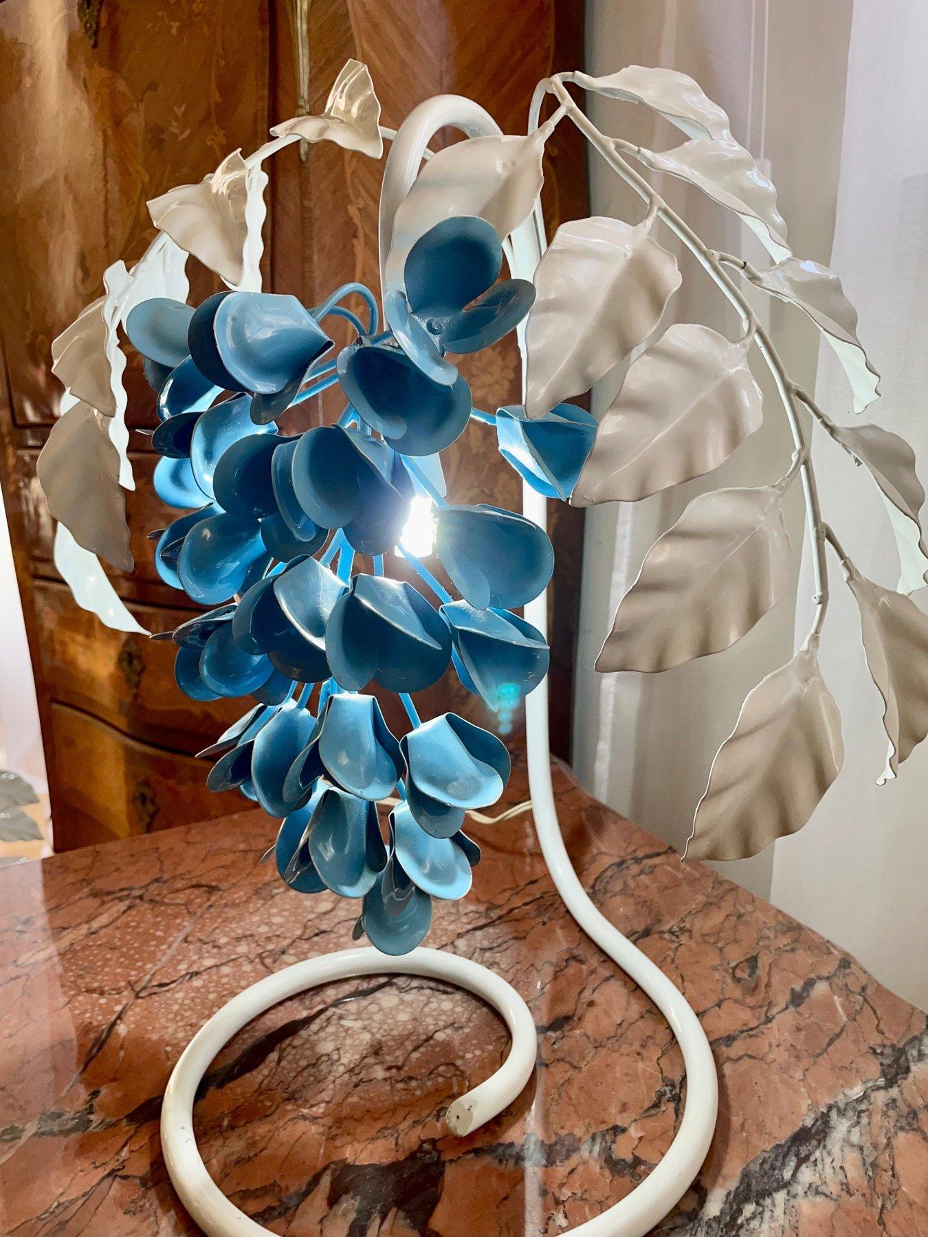 20th Century Pair Table Lamps by Sergio Terzani, Italy, 1970s Wisteria Enameled Metal Lamps For Sale