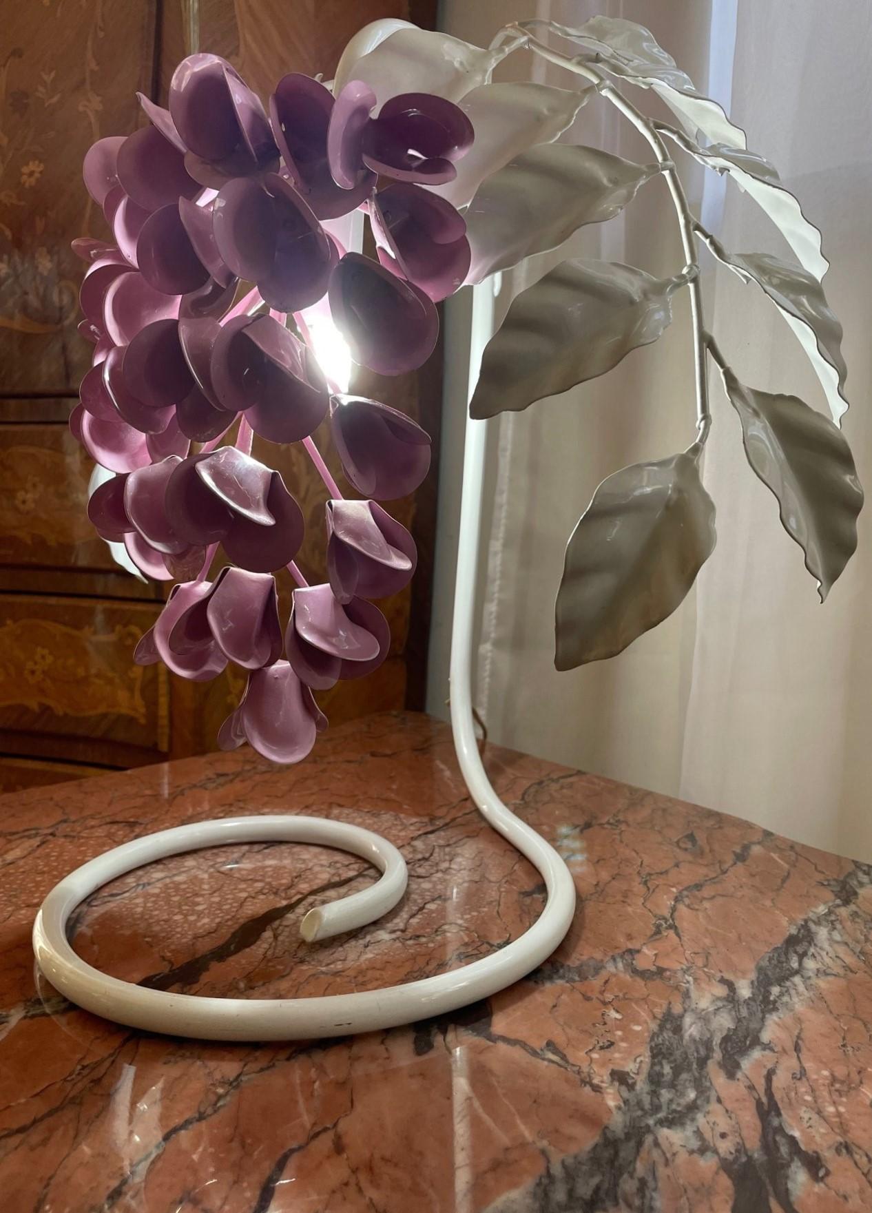 Pair Table Lamps by Sergio Terzani, Italy, 1970s Wisteria Enameled Metal Lamps For Sale 1