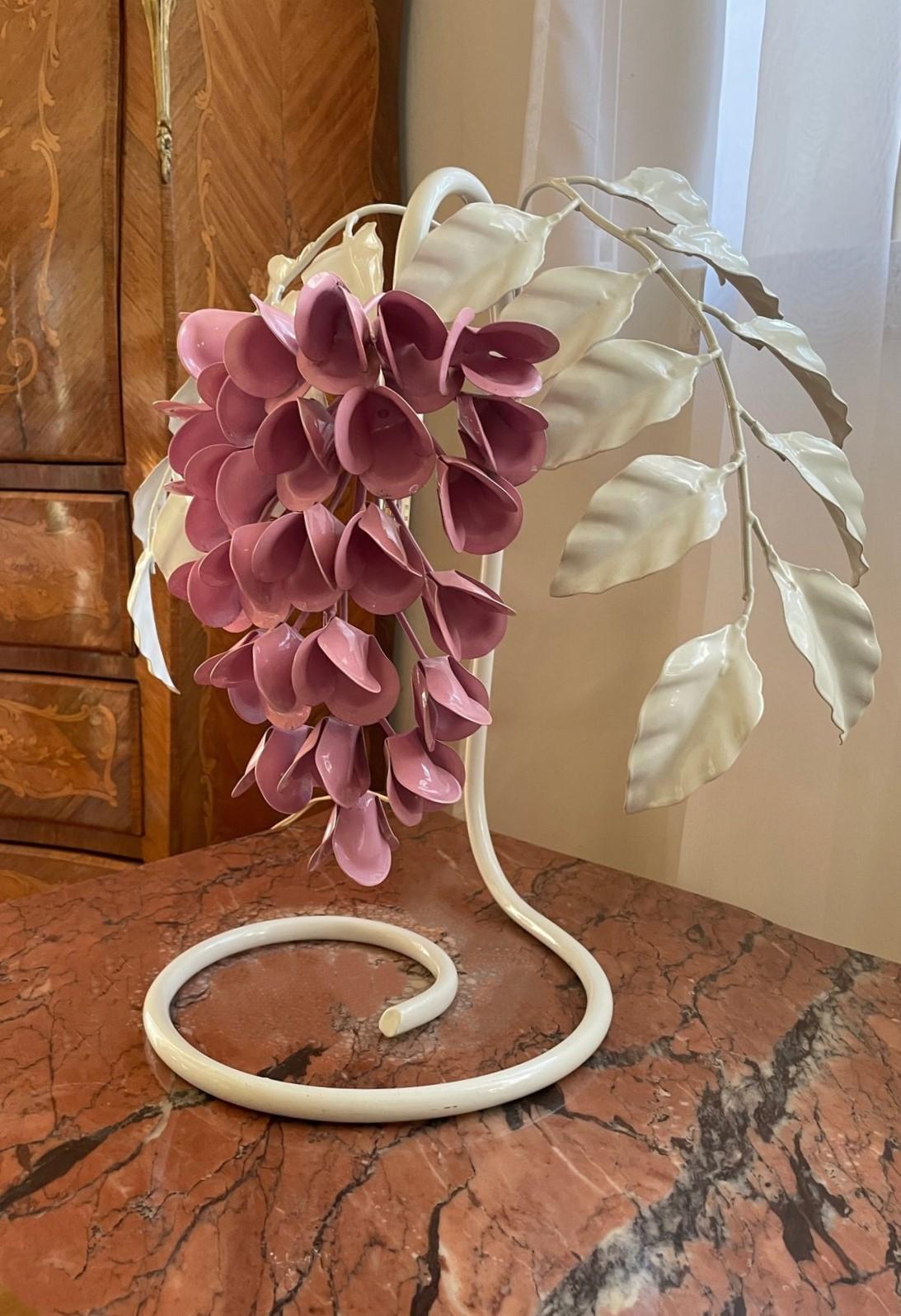 Pair Table Lamps by Sergio Terzani, Italy, 1970s Wisteria Enameled Metal Lamps For Sale 2