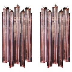 Pair Italian Wall Sconce, Pink Color Triedri Venini Style Murano, 1990s