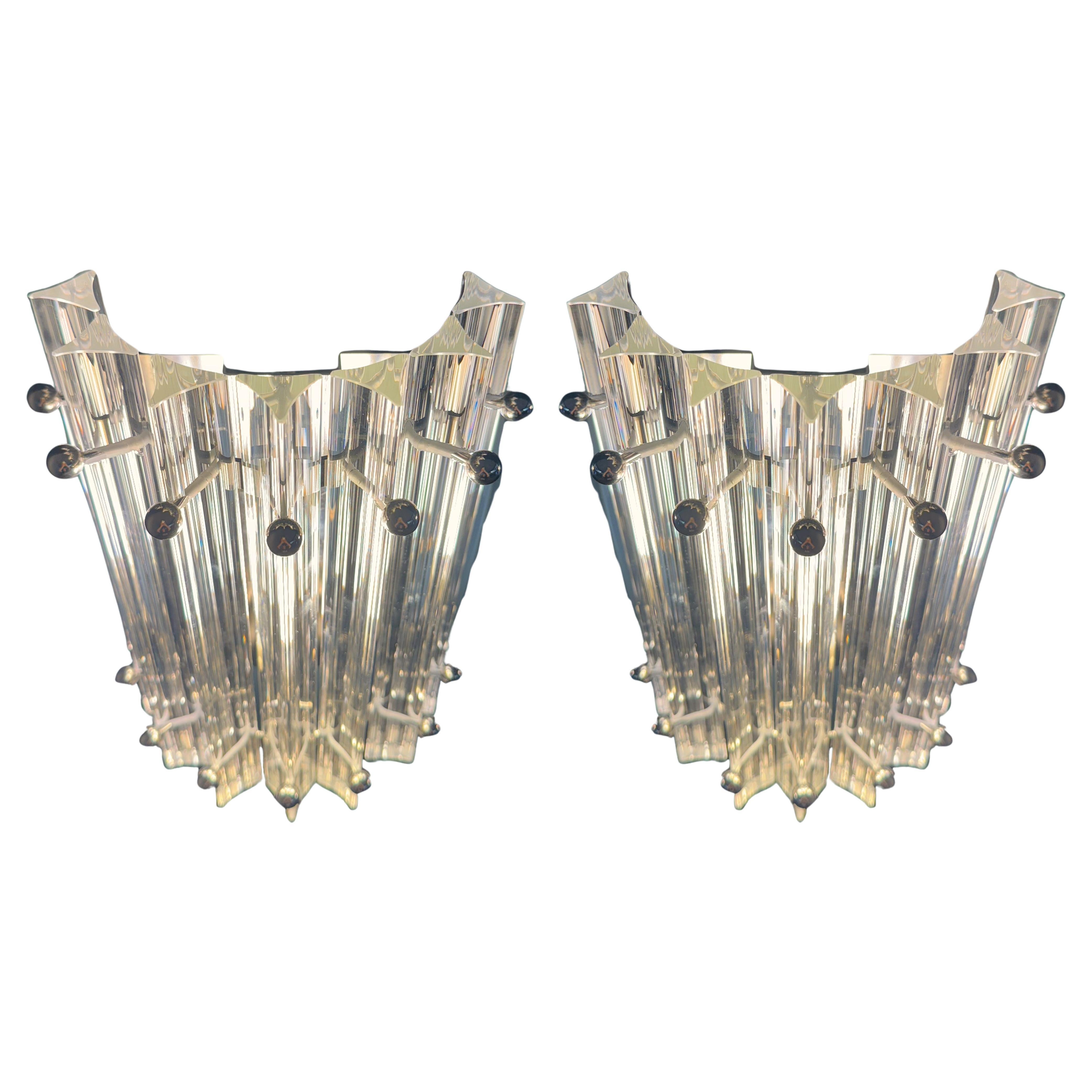 Pair Italian Wall Sconce, Venini Style Murano, 1990s For Sale