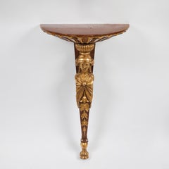 Pair Italian Walnut and Parcel Gilt Figural Wall Brackets