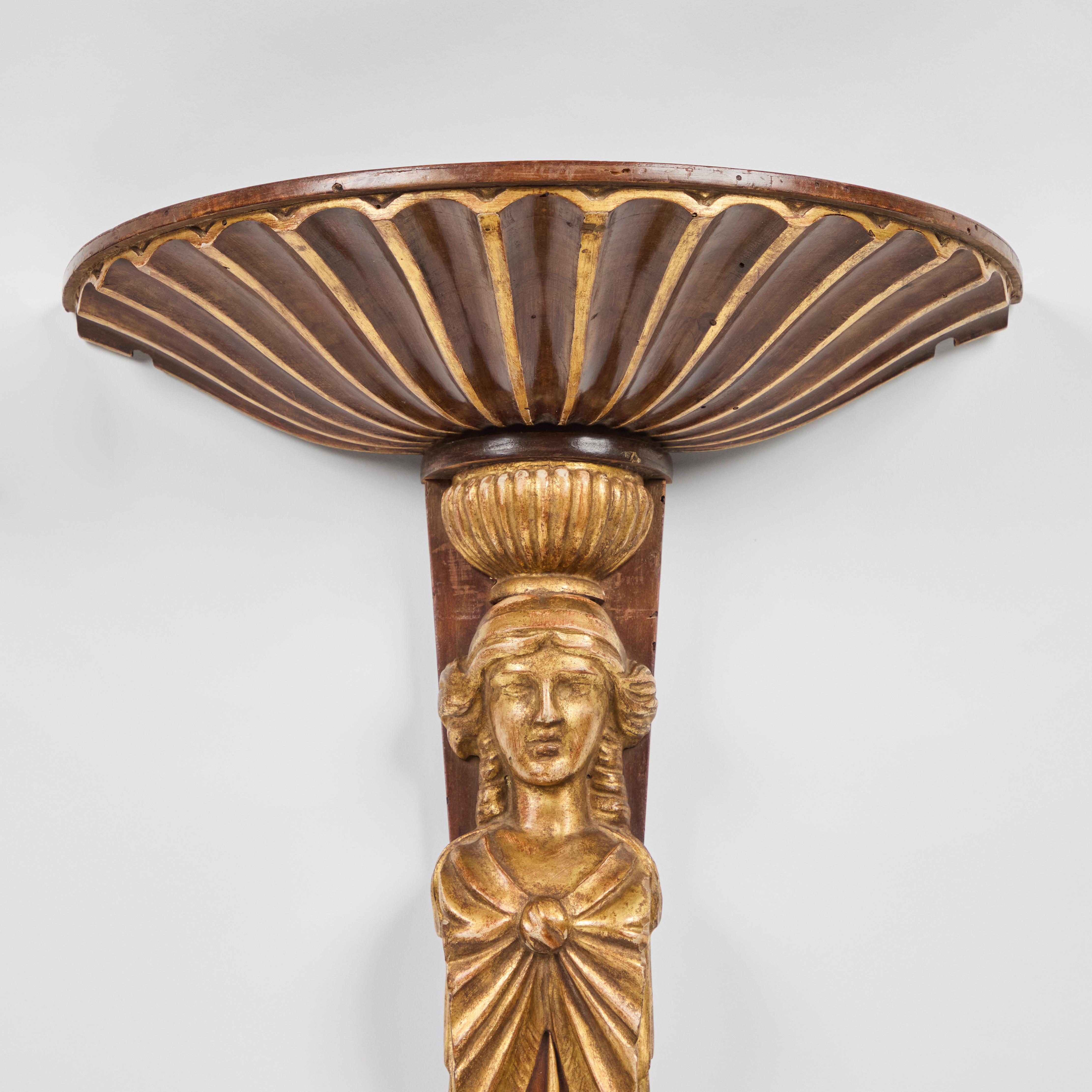 Pair Italian Walnut and Parcel Gilt Figural Wall Brackets For Sale 3