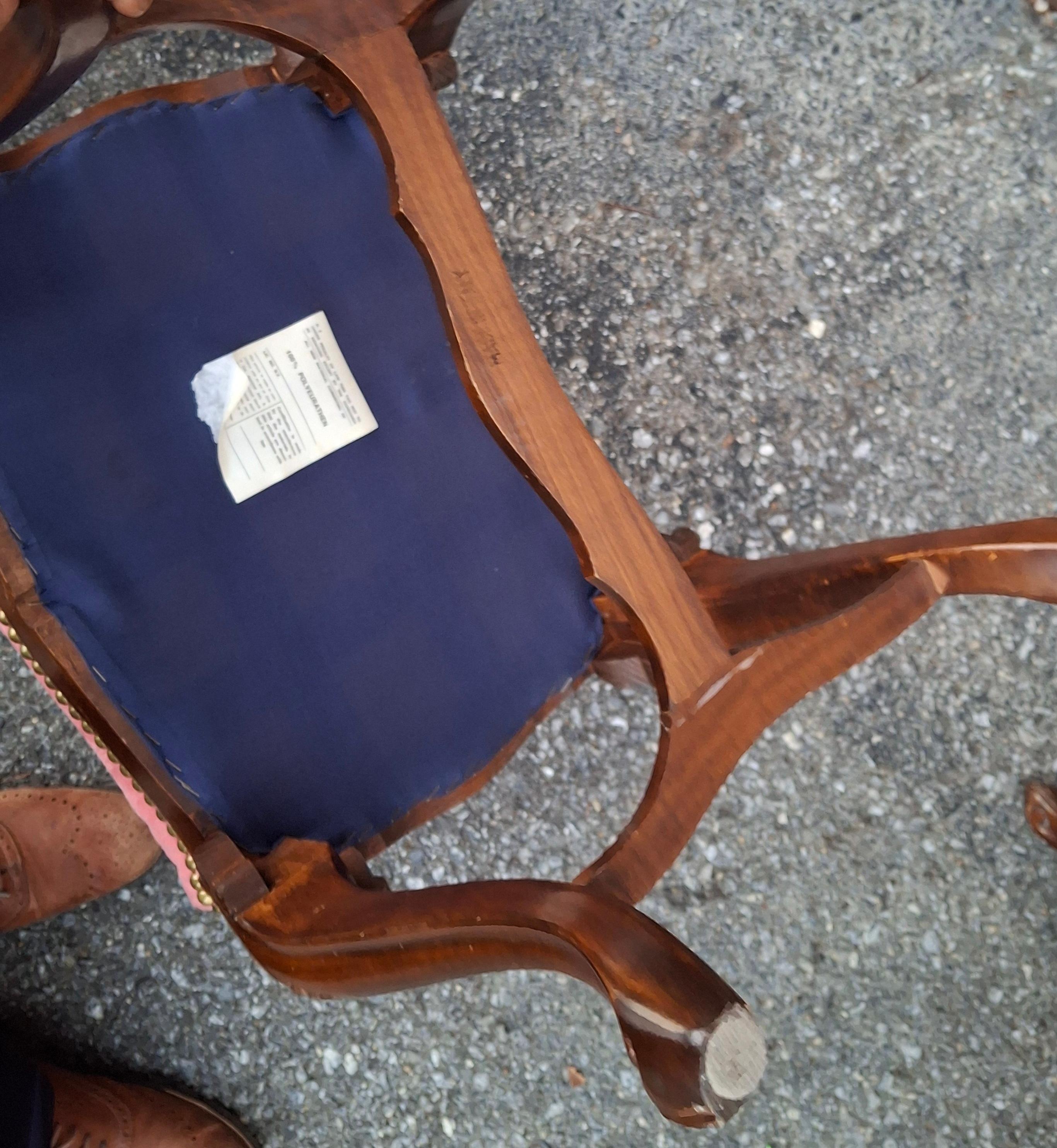 Tappezzeria Pair Italian Walnut and Pink Suede Upholstered Low Stools Footstools in vendita