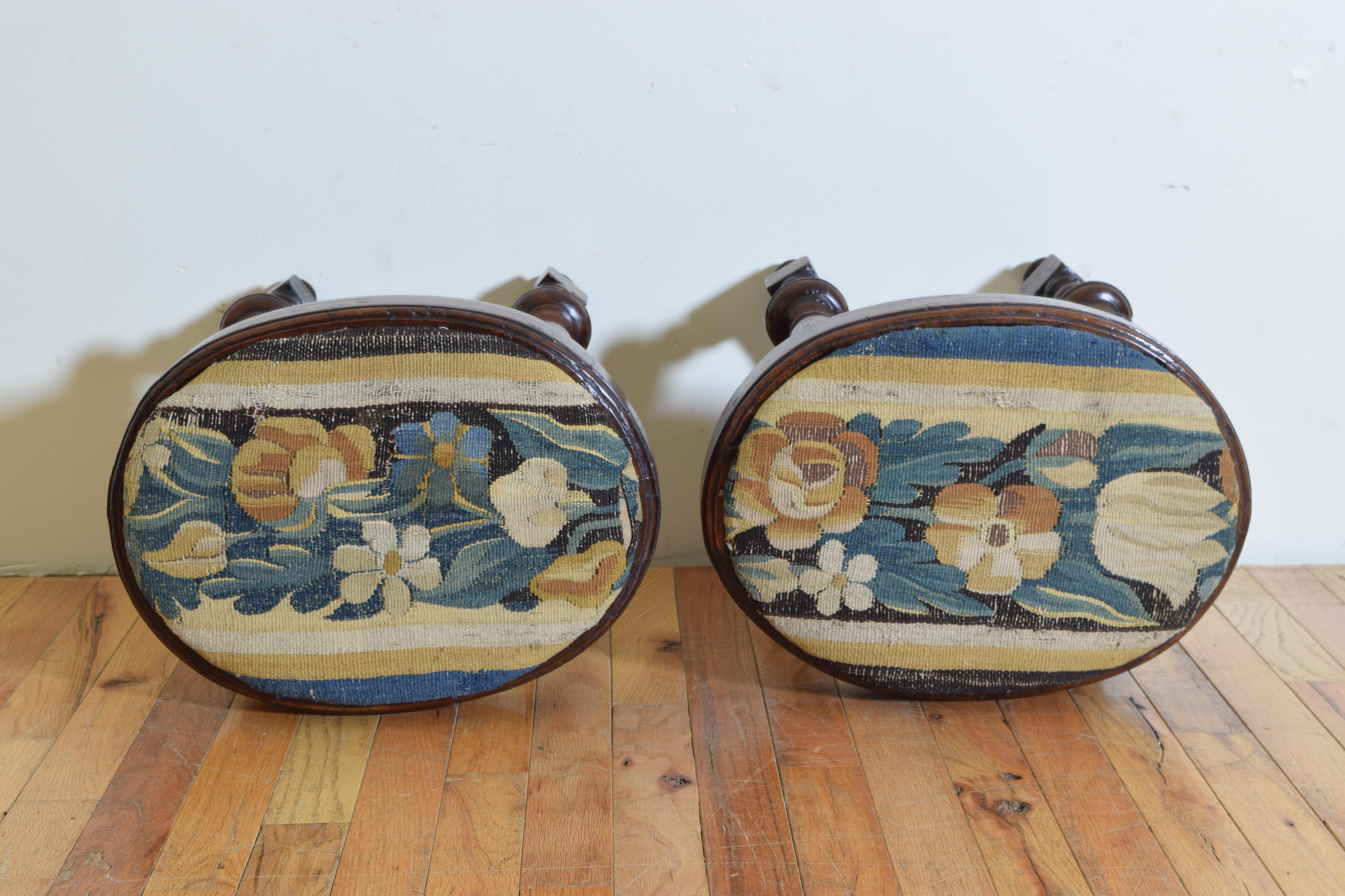 Pair of Italian Walnut and Tapestry Upholstered Footstools, Early 18th Century 3