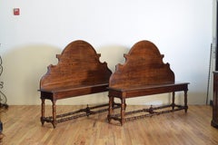 Pair of Italian Walnut Louis XIII Style Hall Benches, 19th Century