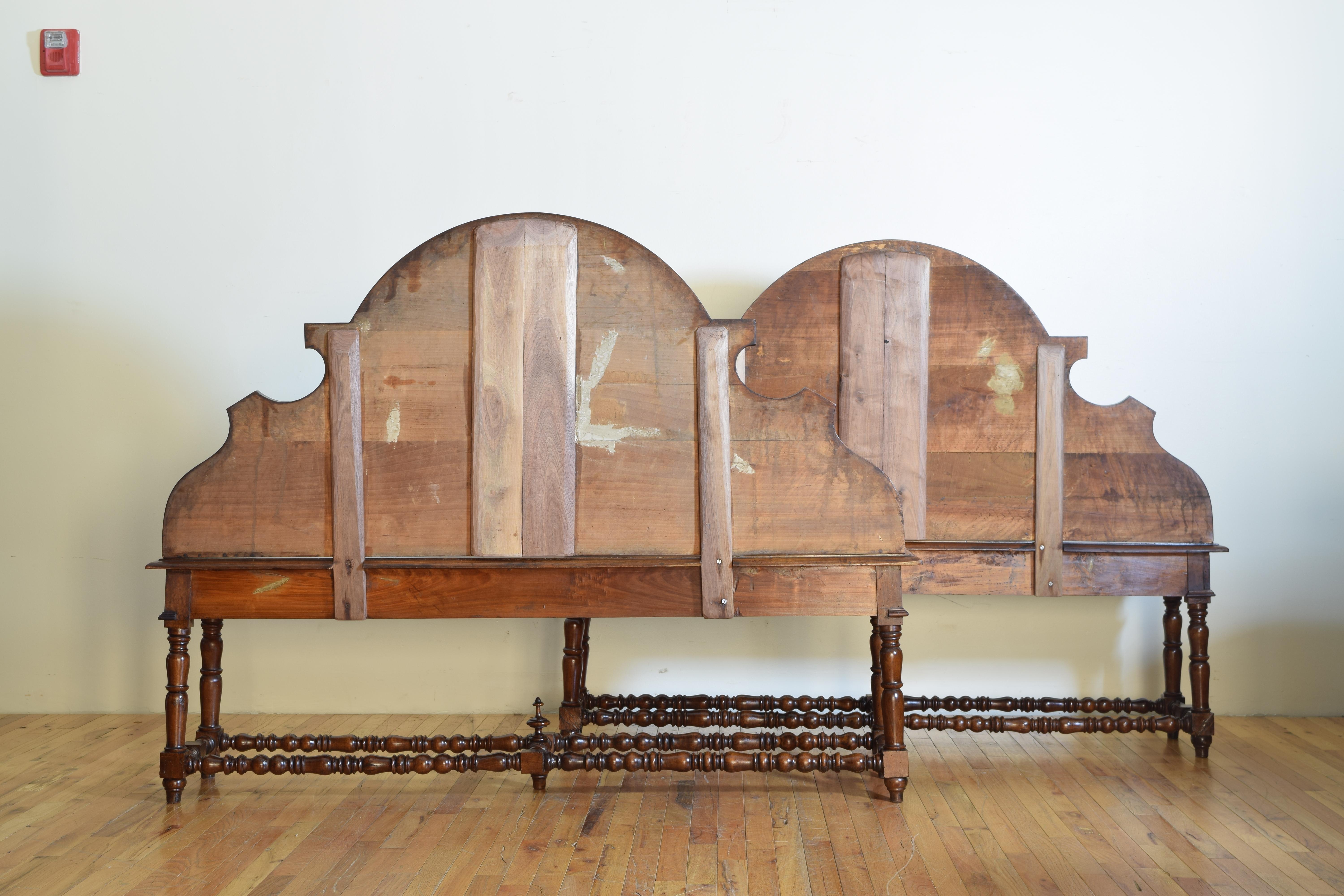 Pair of Italian Walnut Louis XIII Style Hall Benches, 19th Century 1