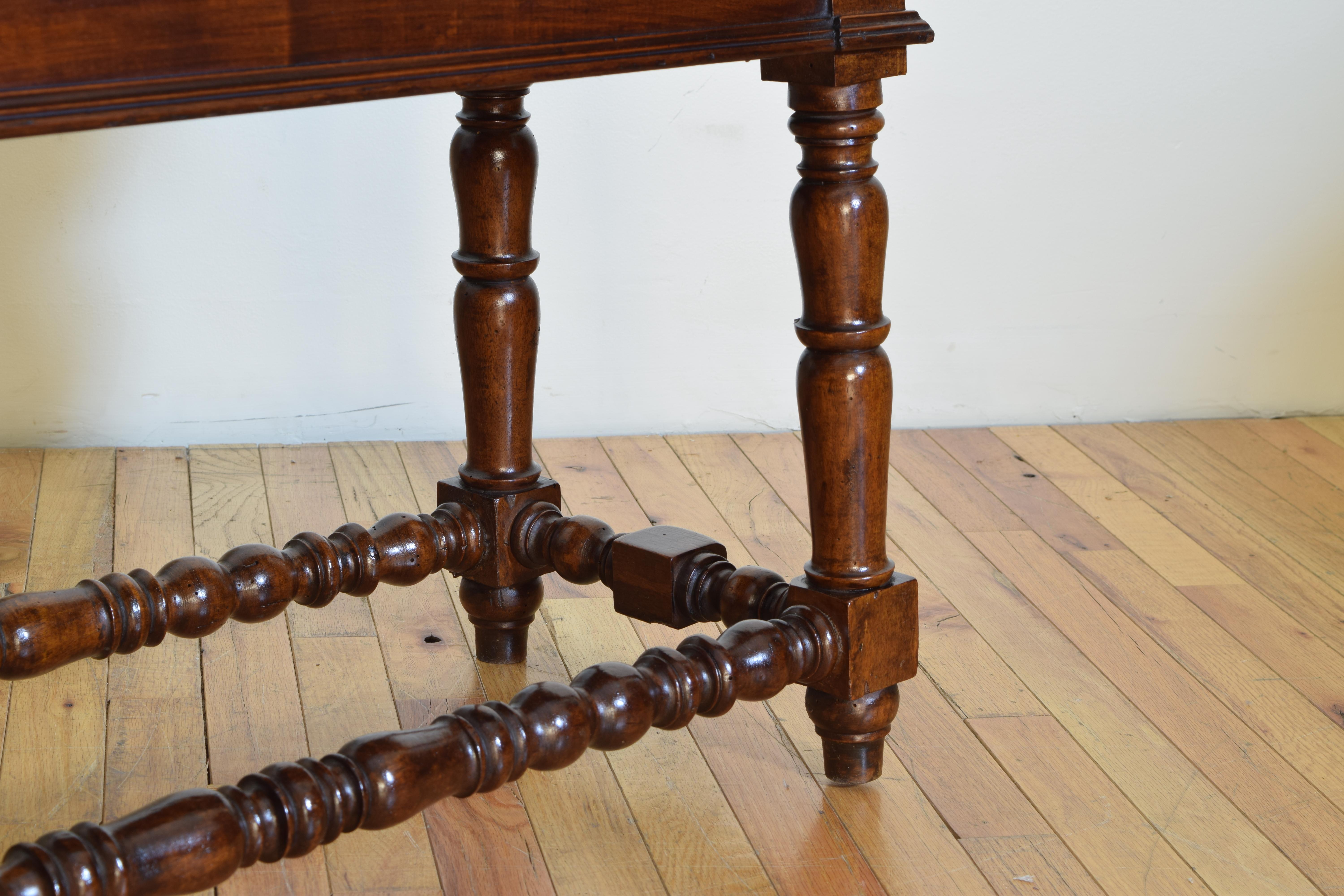 Pair of Italian Walnut Louis XIII Style Hall Benches, 19th Century 4