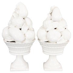 Pair Italian White Blanc De Chine Creamware Fruit Topiary Centerpieces, c. 1950