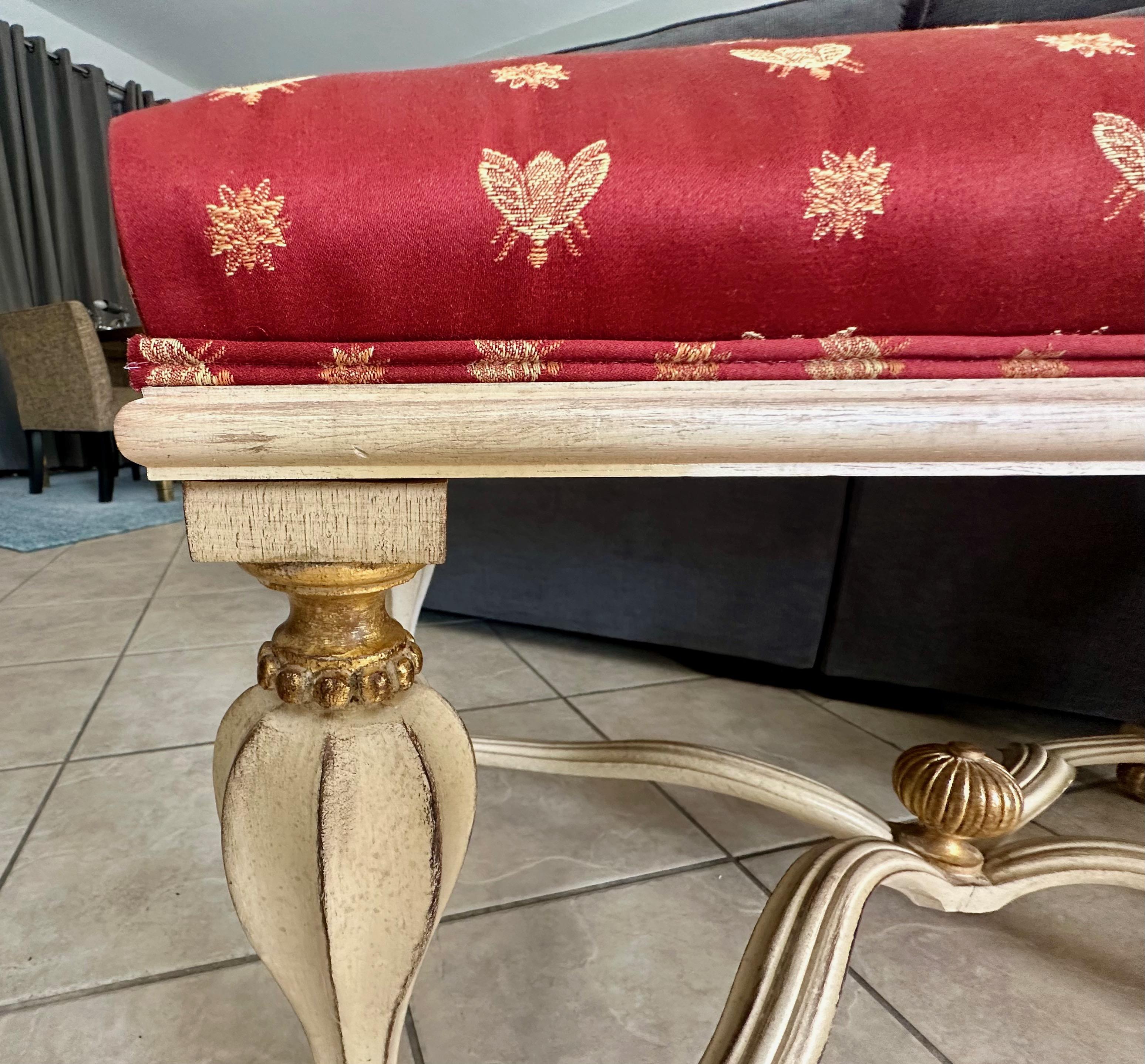 Pair Italian White & Partial Gilt Upholster Benches For Sale 7