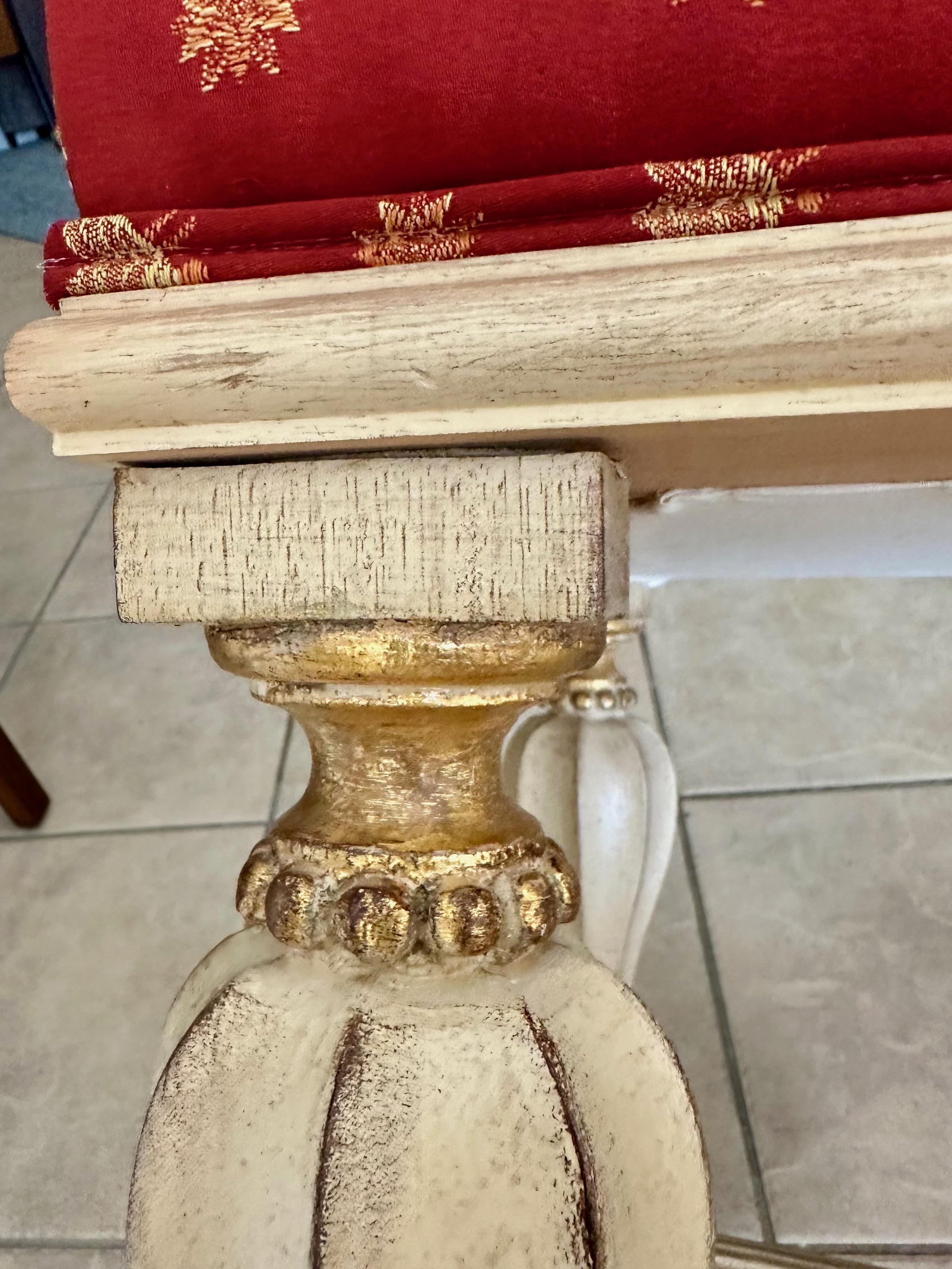 Pair Italian White & Partial Gilt Upholster Benches For Sale 9
