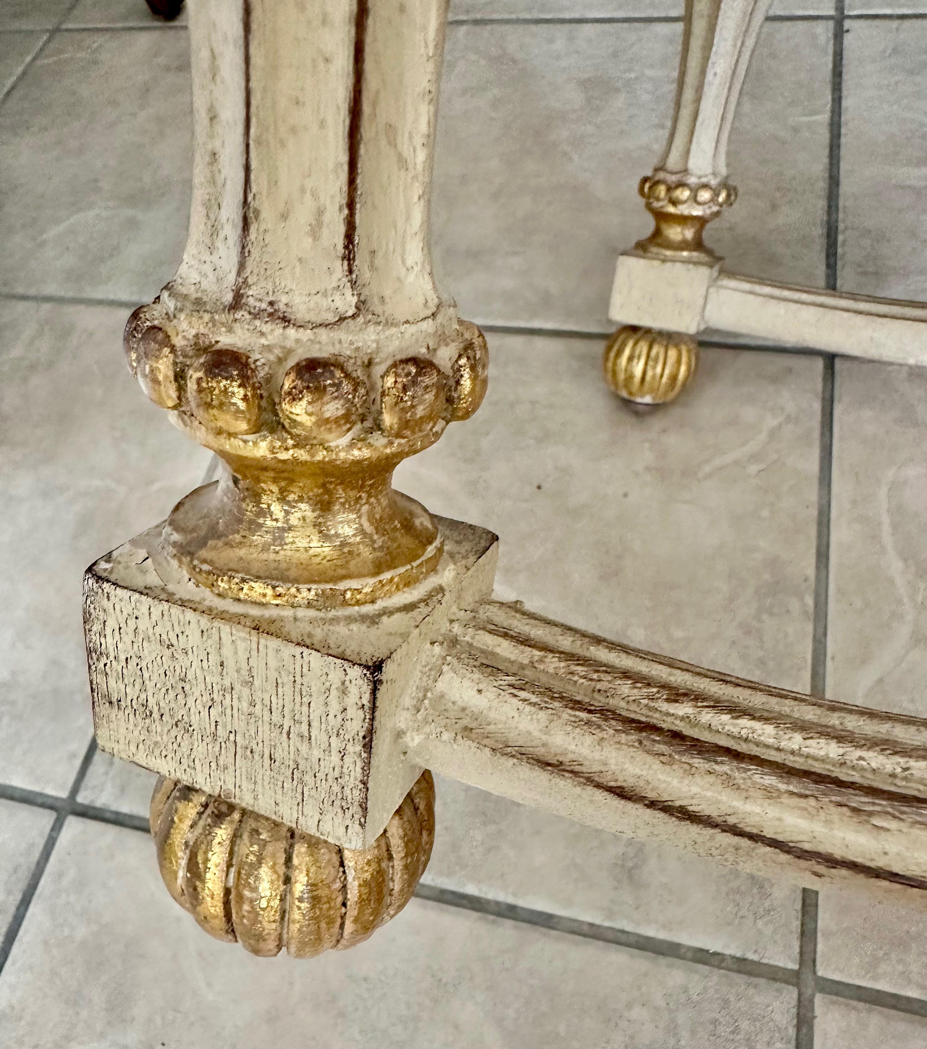 Pair Italian White & Partial Gilt Upholster Benches For Sale 12