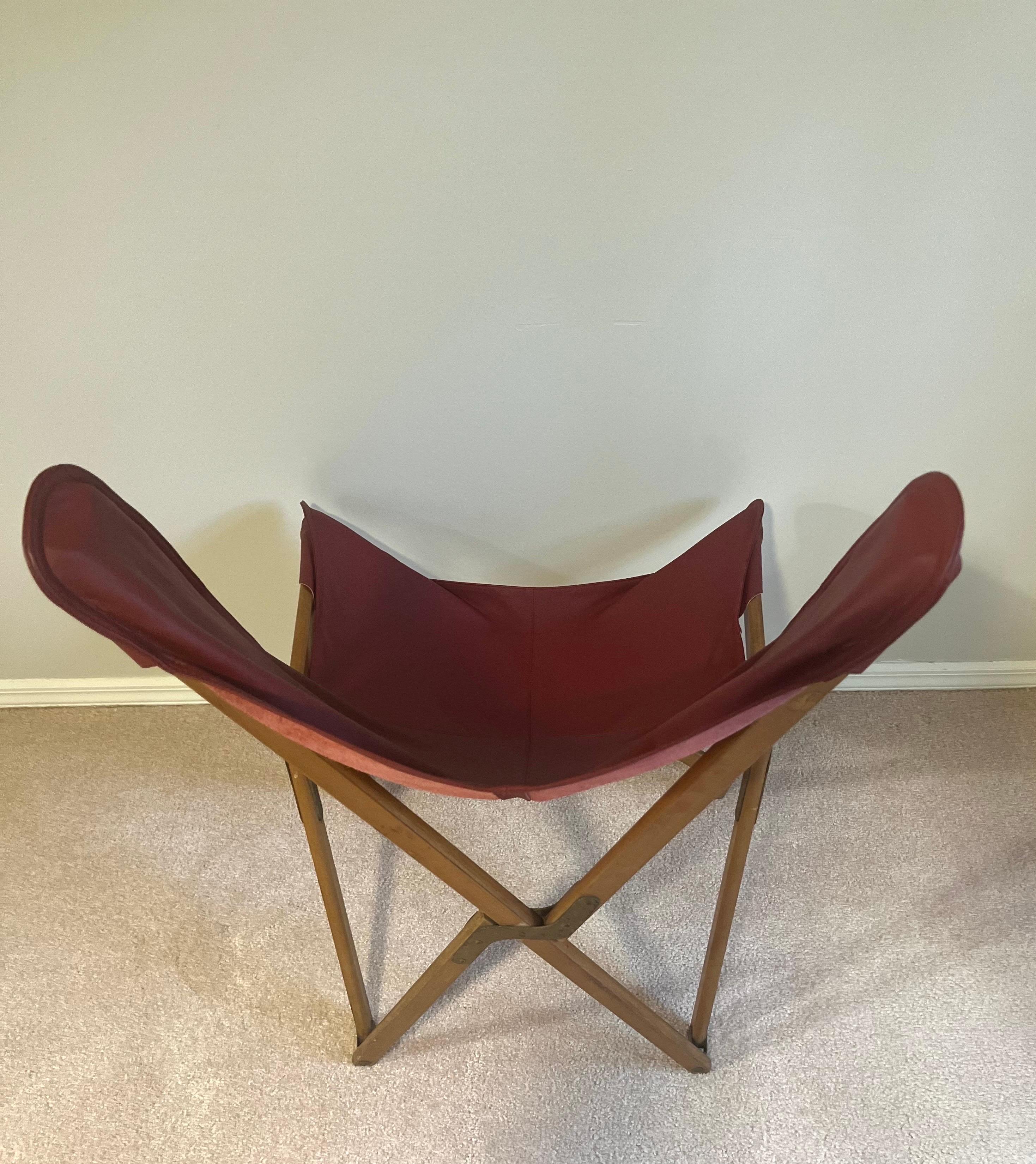 Pair Italian Wood & Leather Folding Tripolina Lounge Chairs, Joseph Fendy, 1937 For Sale 5