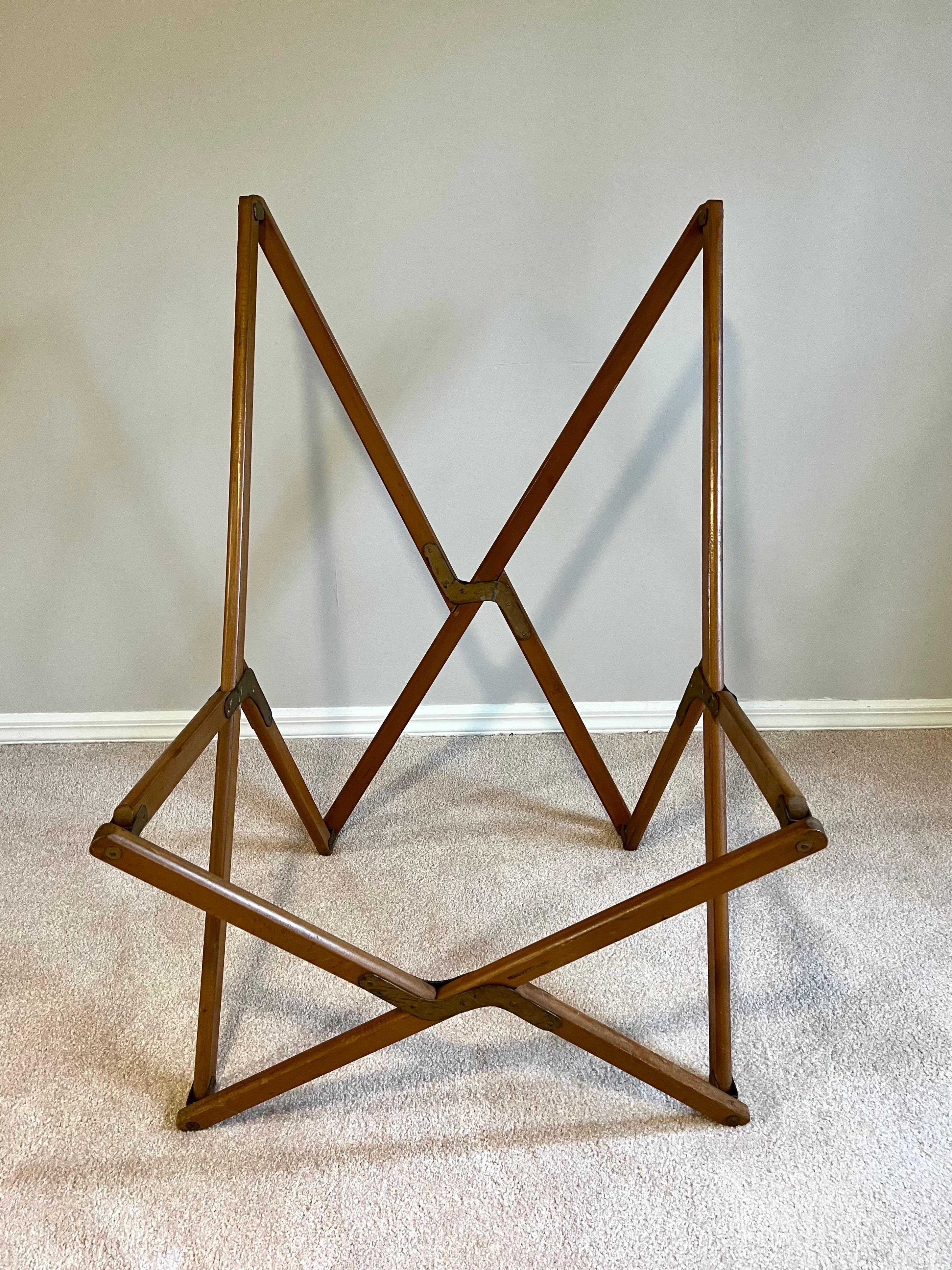 Pair Italian Wood & Leather Folding Tripolina Lounge Chairs, Joseph Fendy, 1937 For Sale 8