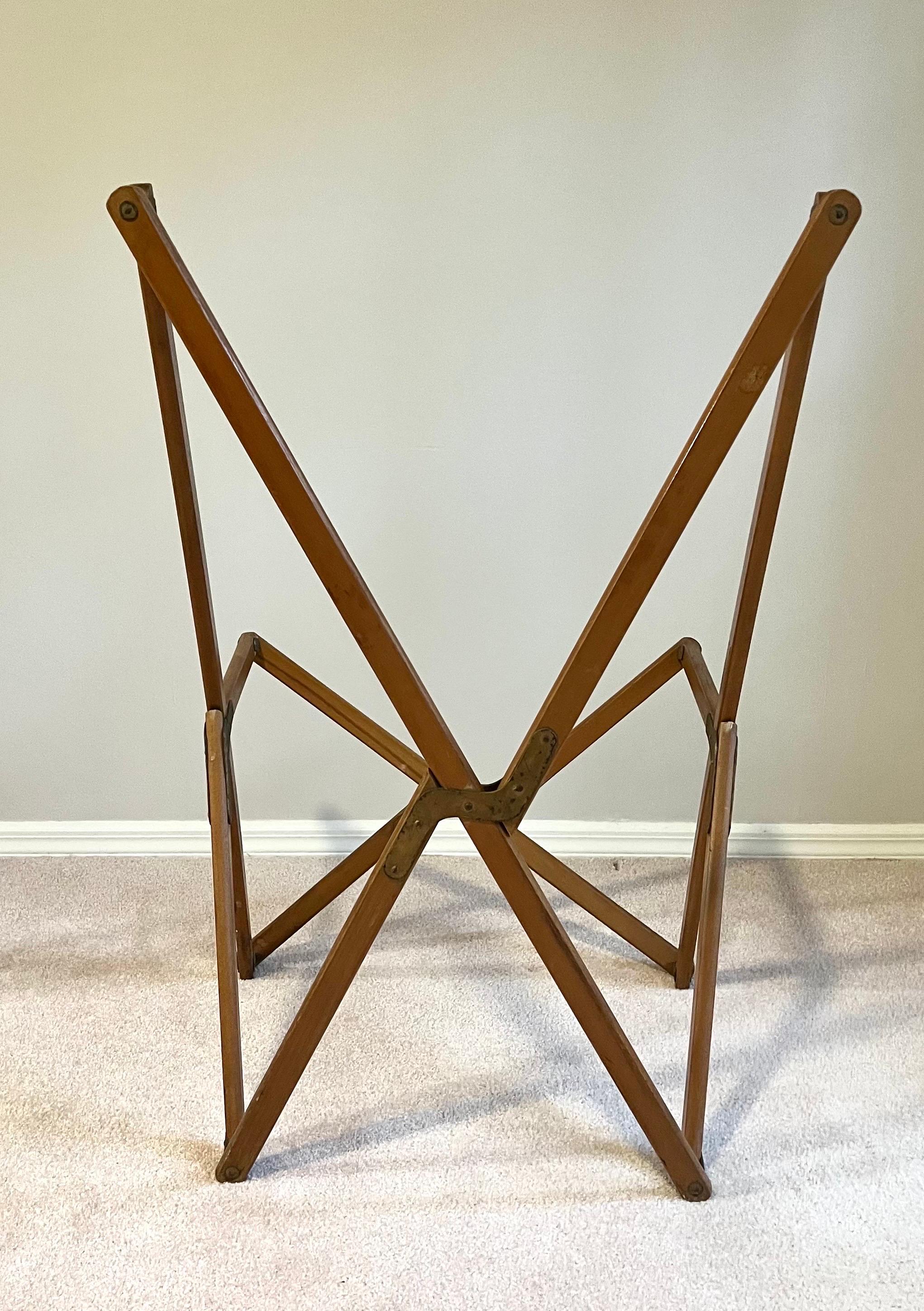 Pair Italian Wood & Leather Folding Tripolina Lounge Chairs, Joseph Fendy, 1937 For Sale 9
