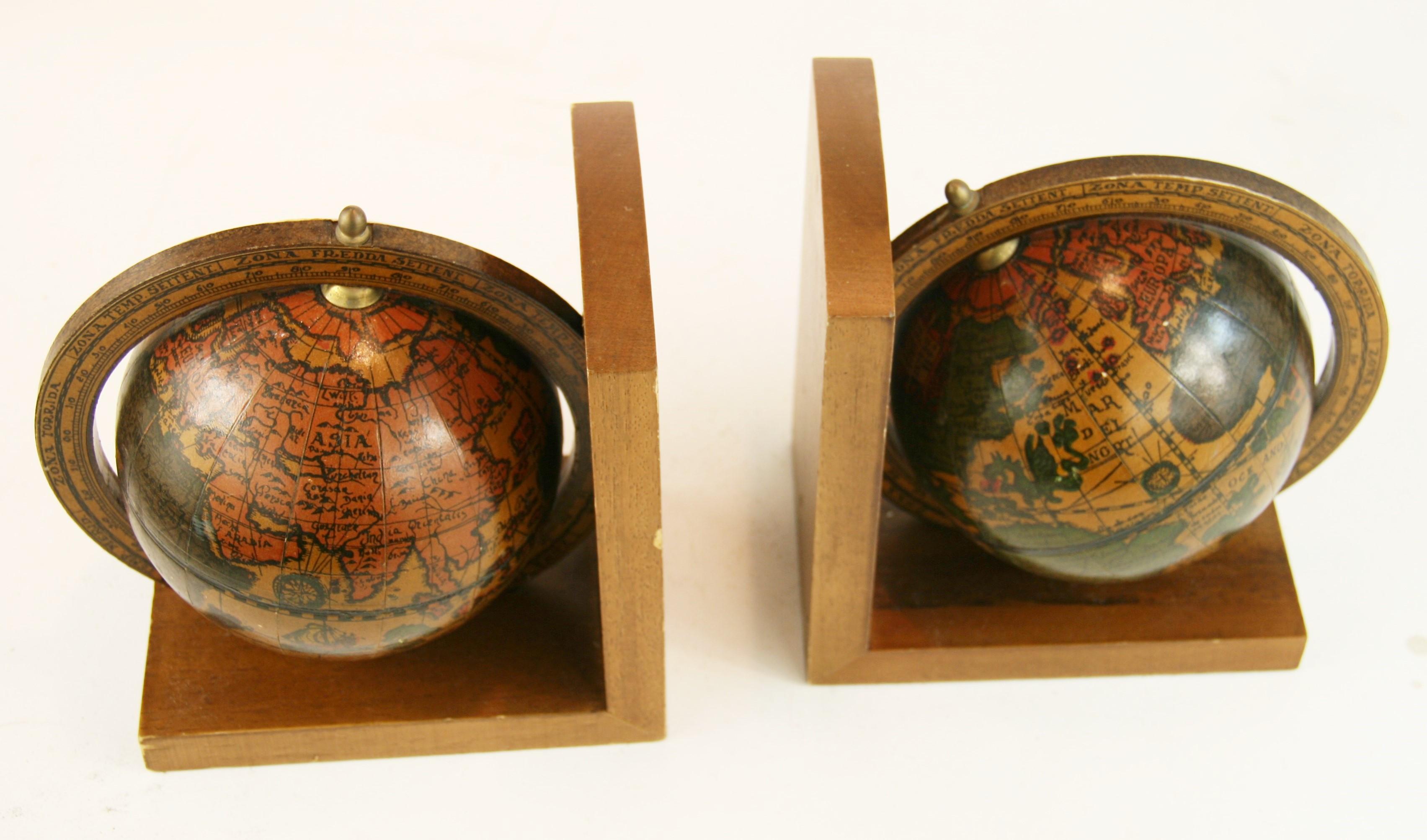 Pair Italian World Globe Bookends For Sale 2