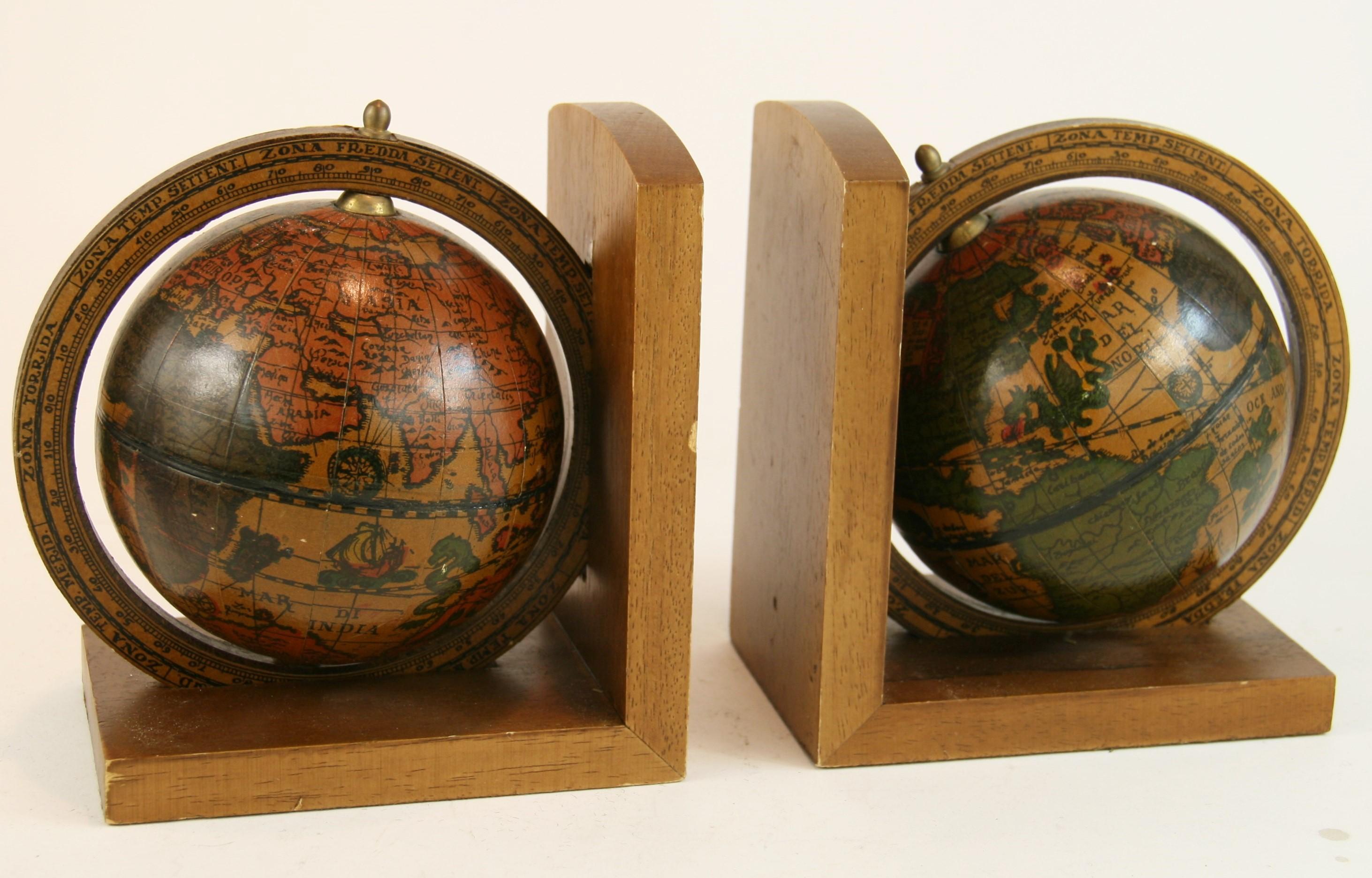 3-455, pair Italian revolving globe bookends.