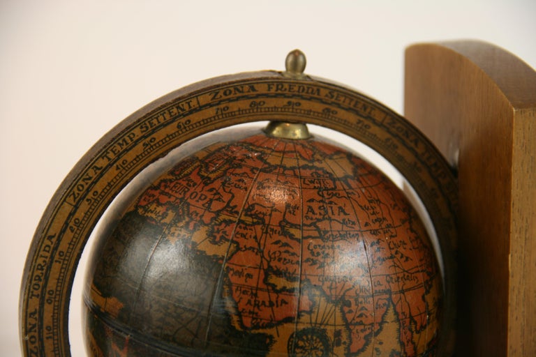 Fruitwood Pair Italian World Globe Bookends For Sale