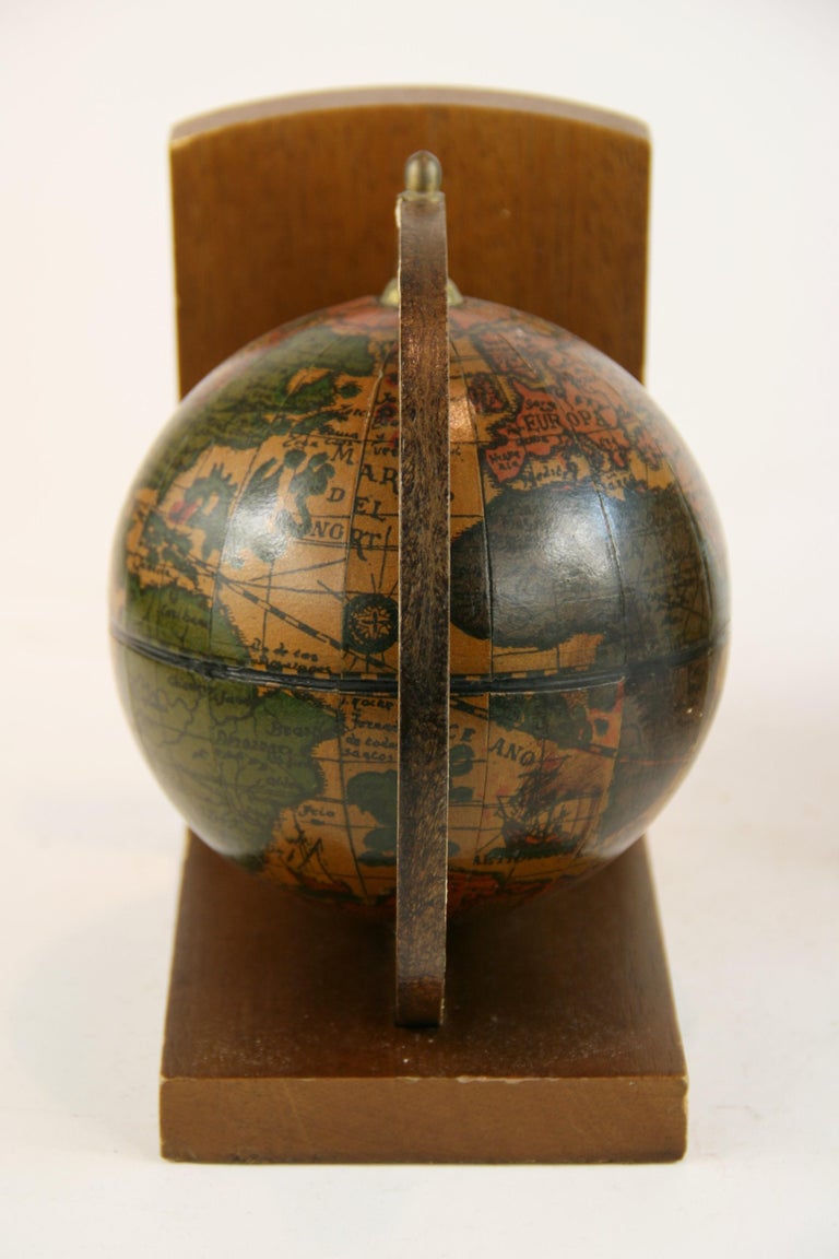 Pair Italian World Globe Bookends For Sale 1