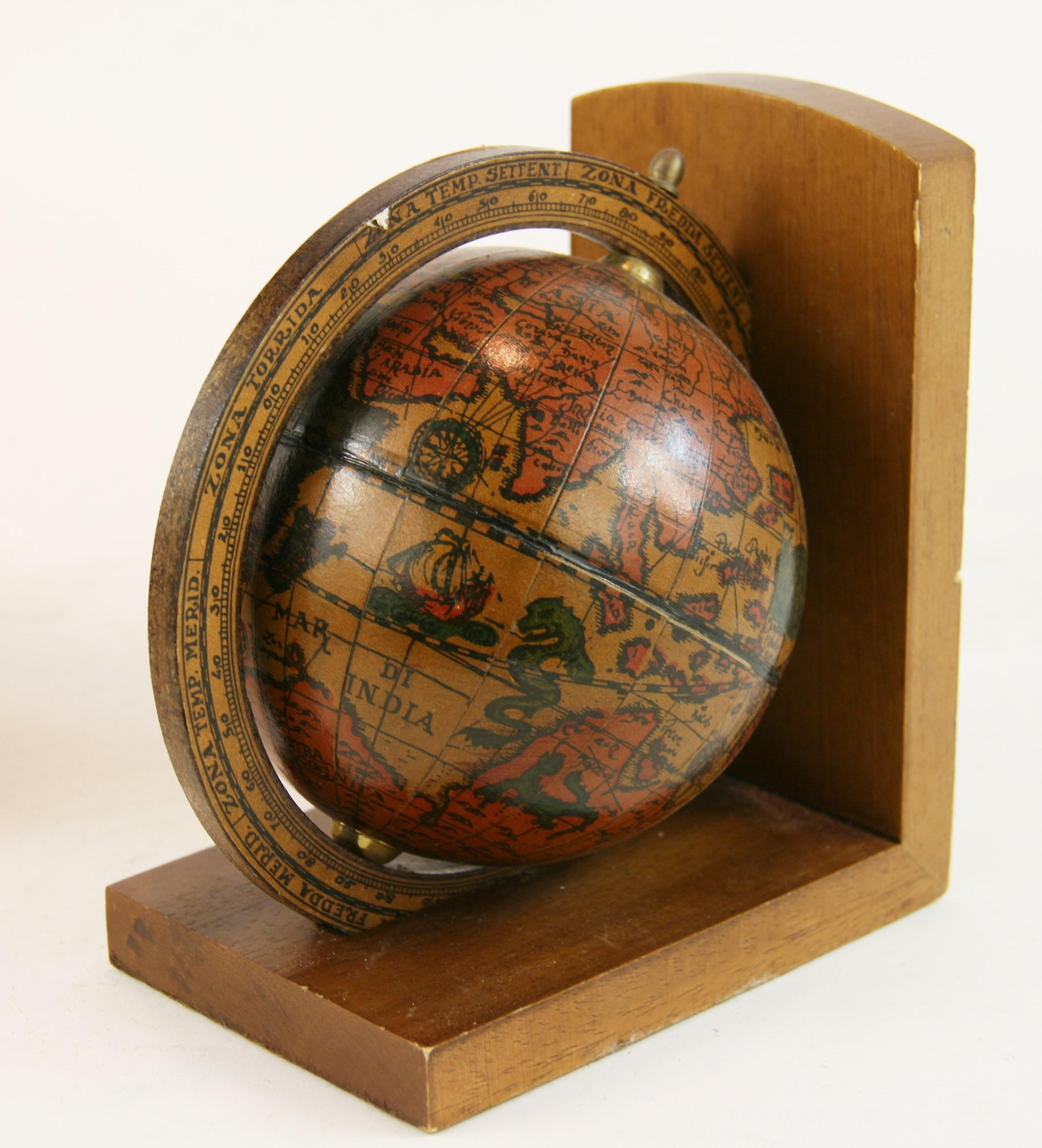 Pair Italian World Globe Bookends For Sale 1
