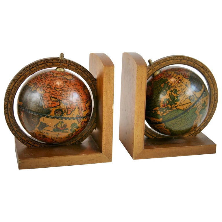 Pair Italian World Globe Bookends For Sale