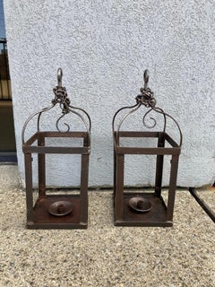 Pair Italian Wrought Iron Hanging Lanterns