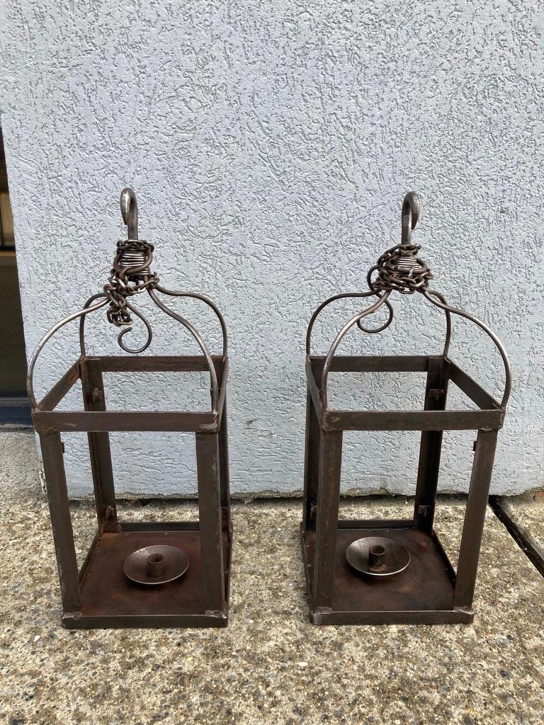 19th Century Pair Italian Wrought Iron Hanging Lanterns