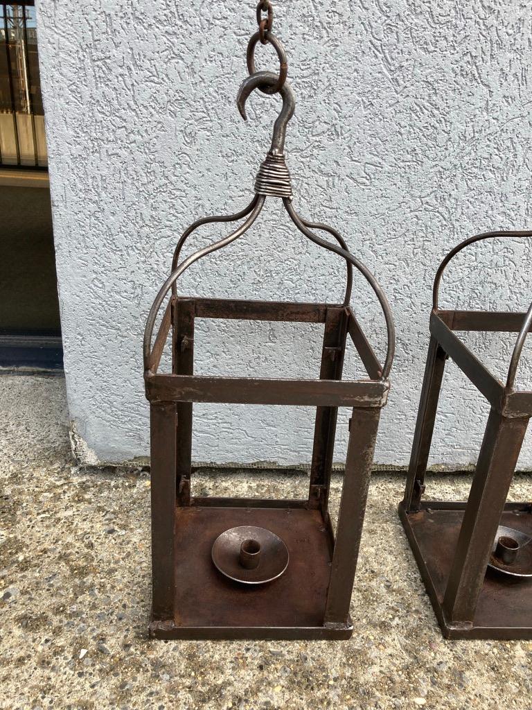 Pair Italian Wrought Iron Hanging Lanterns 2