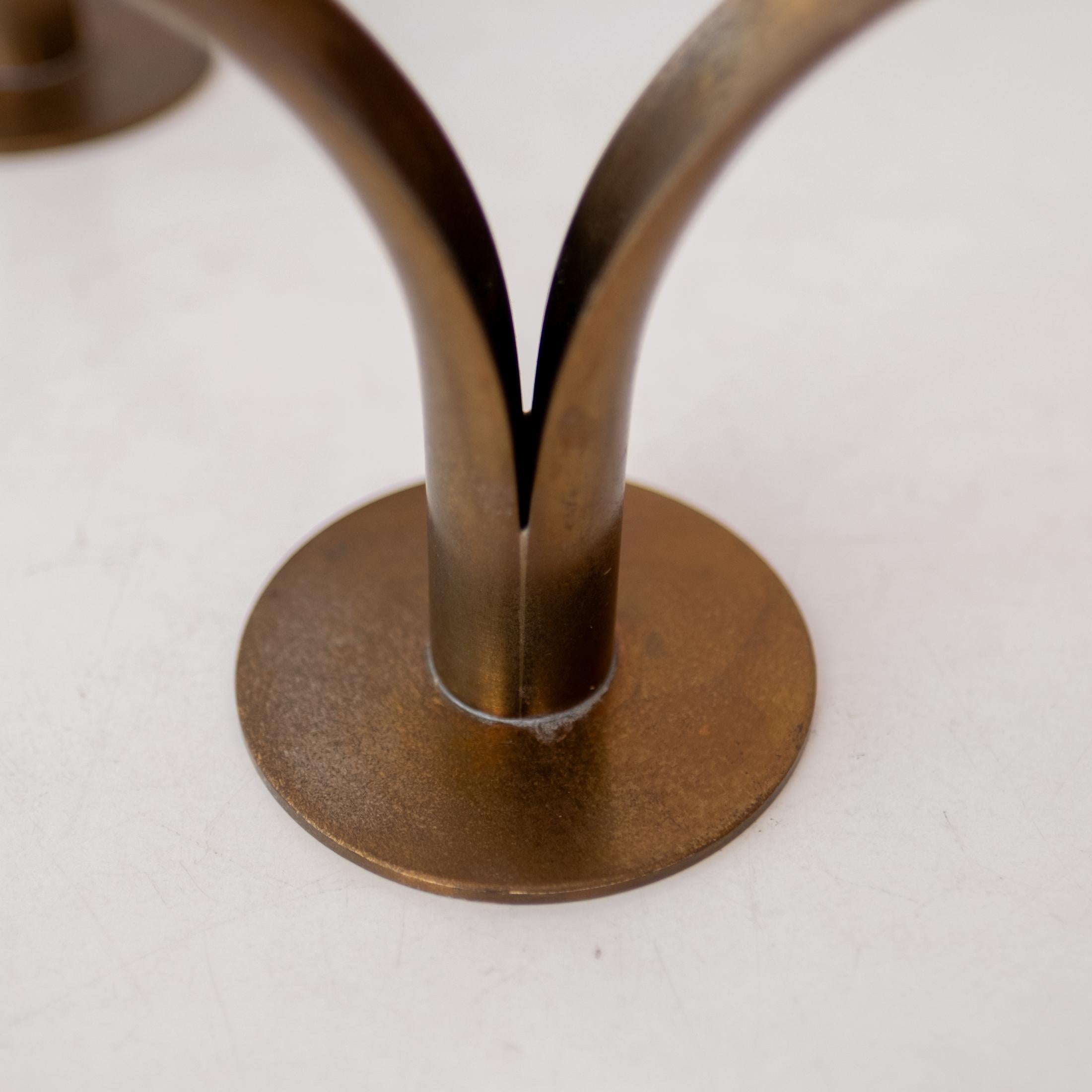 Pair Ivar Åhlenius Björk, Lily Liljan for Ystad Metall Brass Candlesticks Sweden For Sale 5