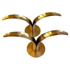 Pair Ivar Åhlenius Björk, Lily Liljan for Ystad Metall Brass Candlesticks Sweden