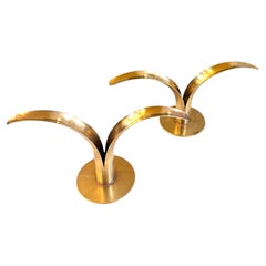 Pair Ivar Åhlenius Björk, Lily Liljan for Ystad Metall Brass Candlesticks Sweden