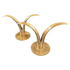 Pair Ivar Åhlenius Björk, Lily Liljan for Ystad Metall Brass Candlesticks Sweden