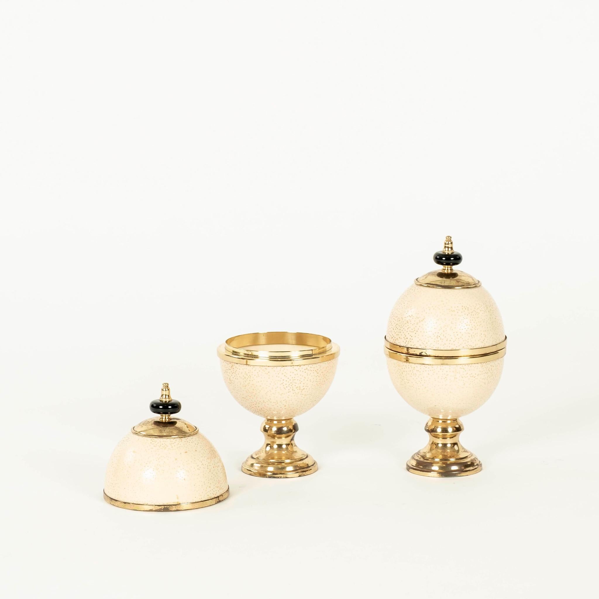 Brass Pair J. Antony Redmile Style Ostrich Egg Boxes
