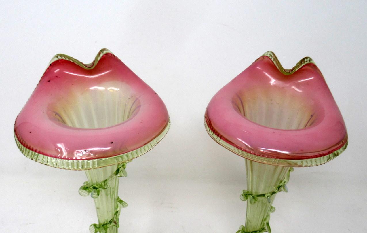 Pair of Jack in the Pulpit Victorian Iridescent Glass Flower Vases Thomas Webb In Good Condition In Dublin, Ireland
