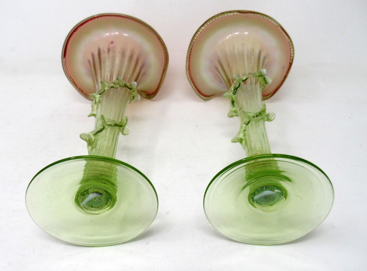 Pair of Jack in the Pulpit Victorian Iridescent Glass Flower Vases Thomas Webb 1