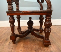 Pair Jacobean Hall Chairs Revival Arm Thrones Carved Oak
