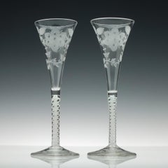 Pair of Jacobite Carnation Opaque Twist Wine Glass, circa 1760