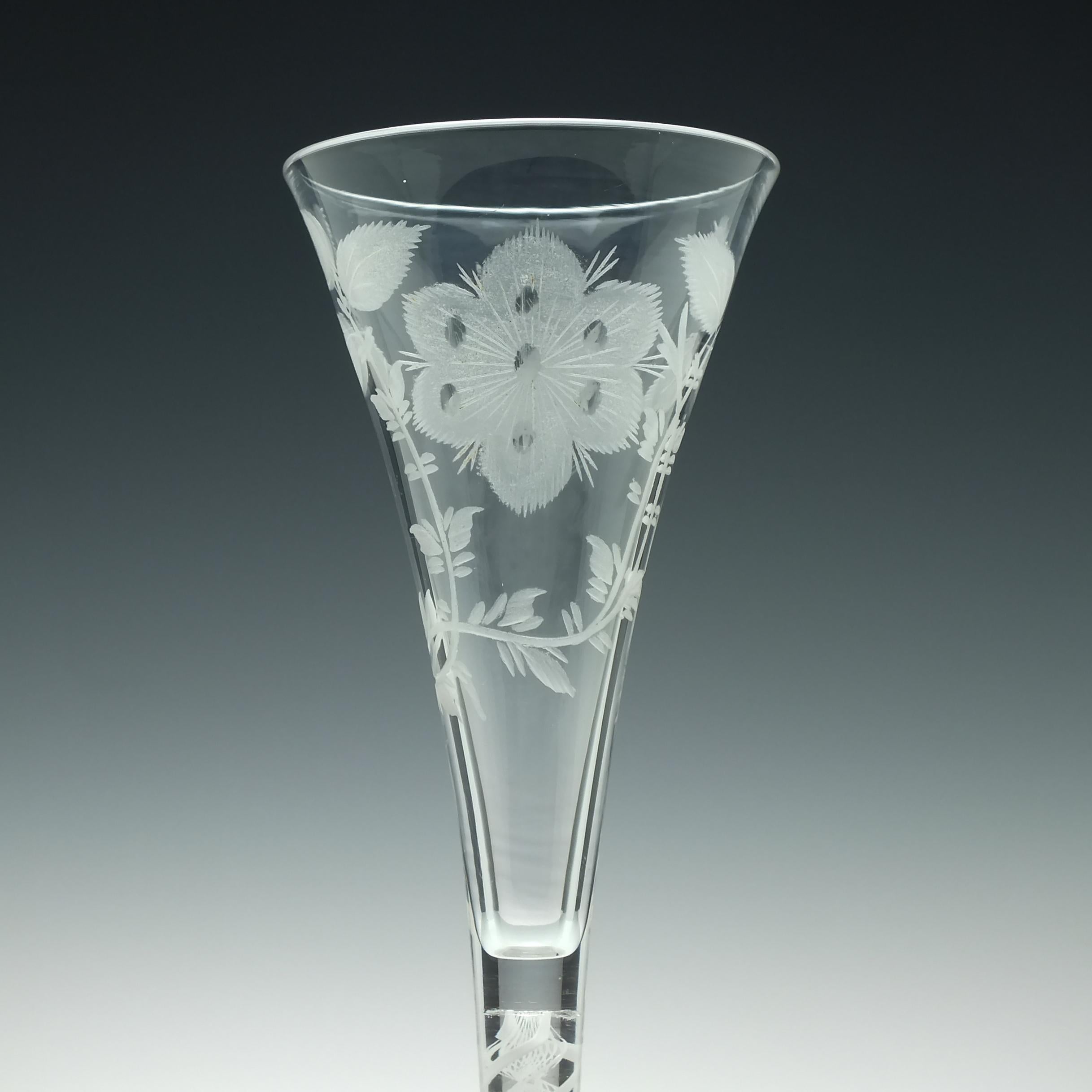 Pair of Jacobite Carnation Opaque Twist Wine Glass, circa 1760 In Good Condition For Sale In Whitburn, GB