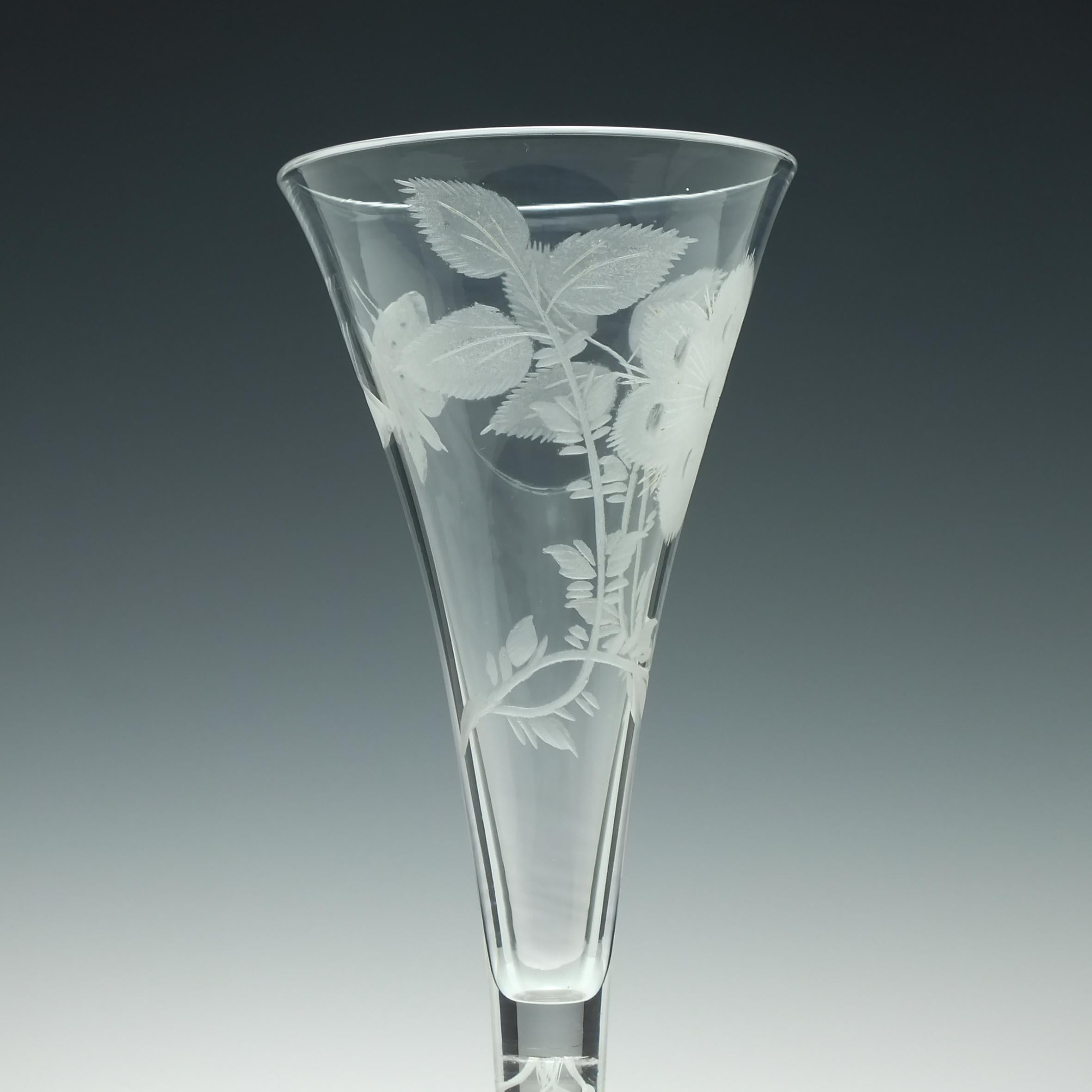 Mid-18th Century Pair of Jacobite Carnation Opaque Twist Wine Glass, circa 1760 For Sale