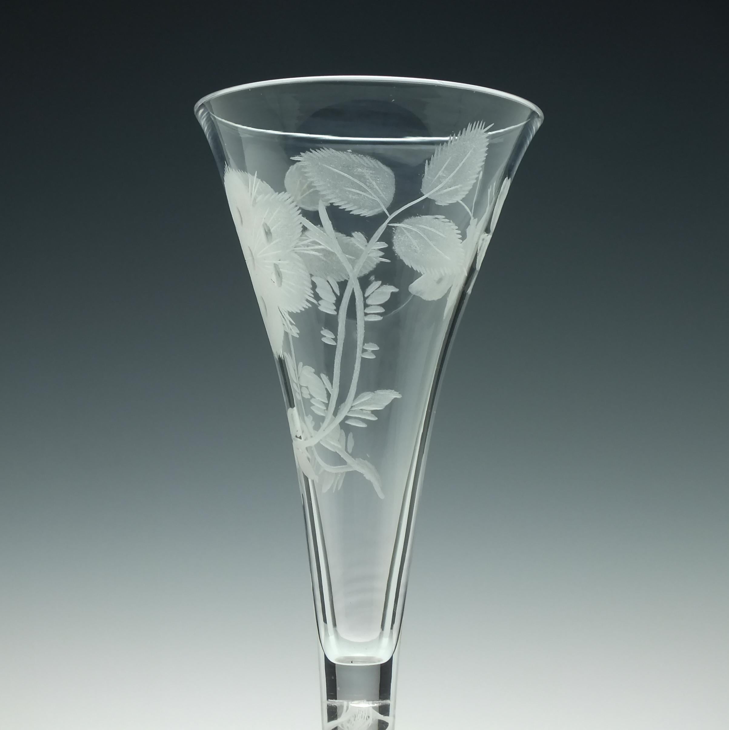 Blown Glass Pair of Jacobite Carnation Opaque Twist Wine Glass, circa 1760 For Sale