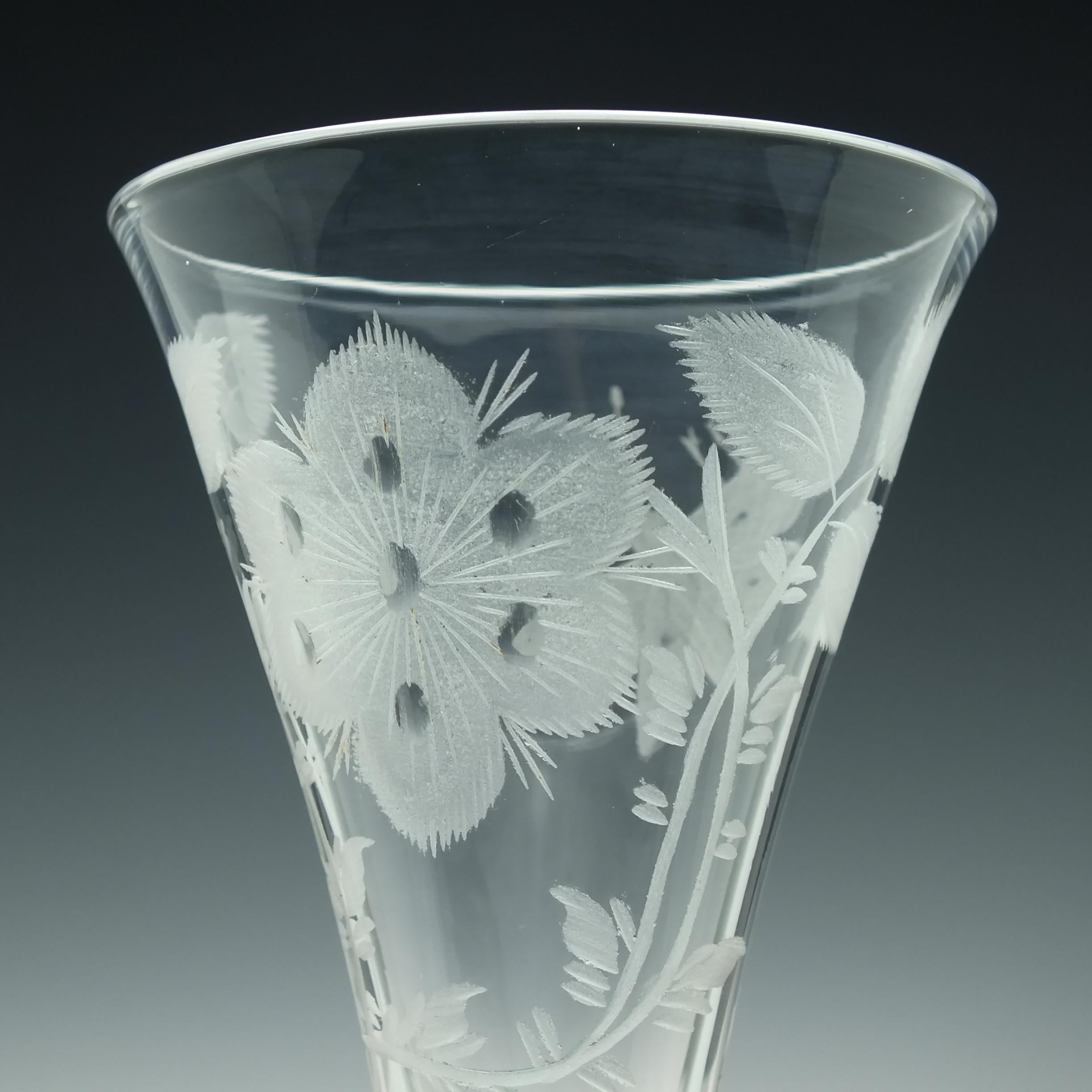 Pair of Jacobite Carnation Opaque Twist Wine Glass, circa 1760 For Sale 3