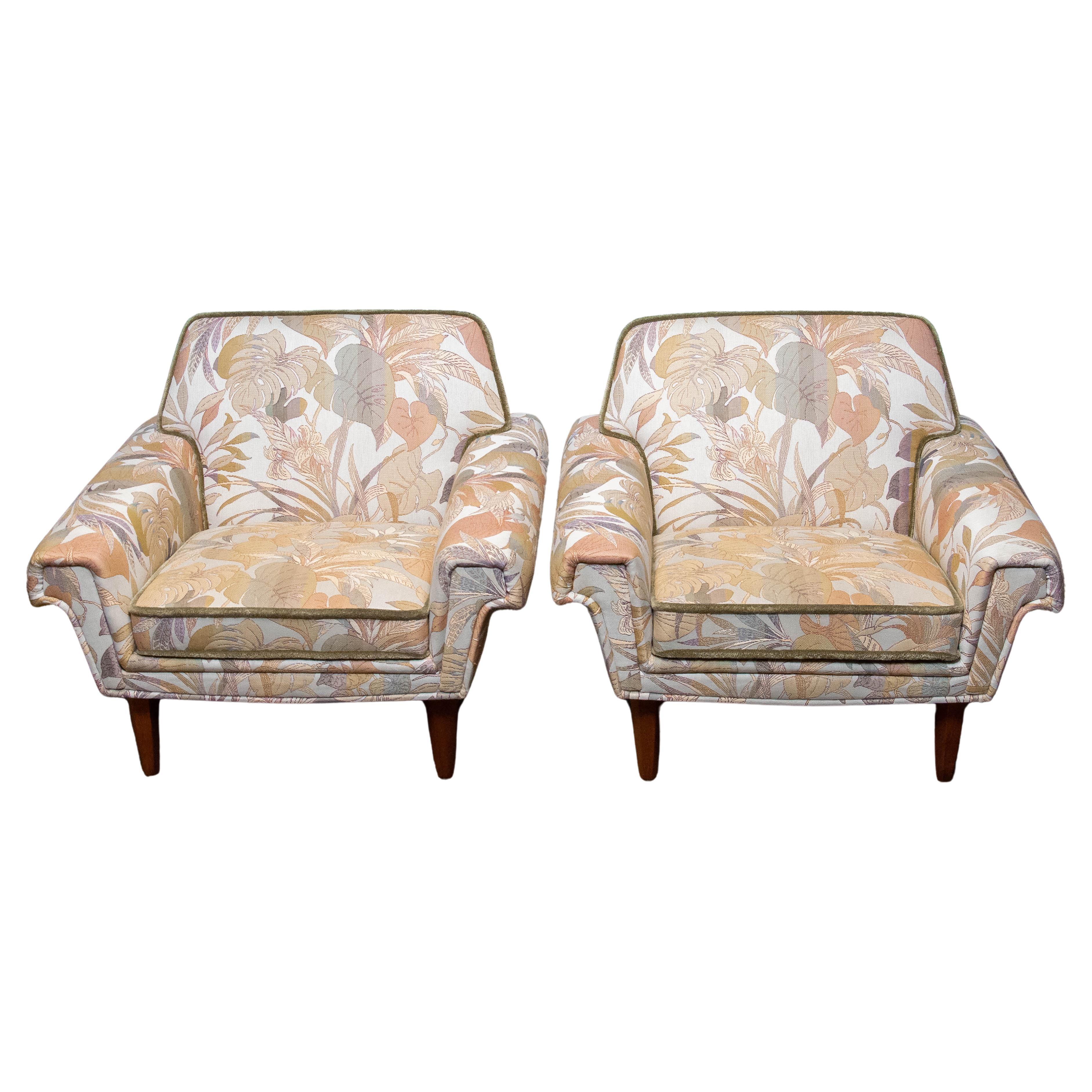 Pair Jacquard Lounge Chairs Attributed To Johannes Andersen Trensums Sweden 1960