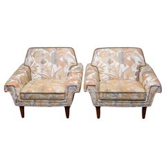 Pair Jacquard Lounge Chairs Attributed To Johannes Andersen Trensums Sweden 1960