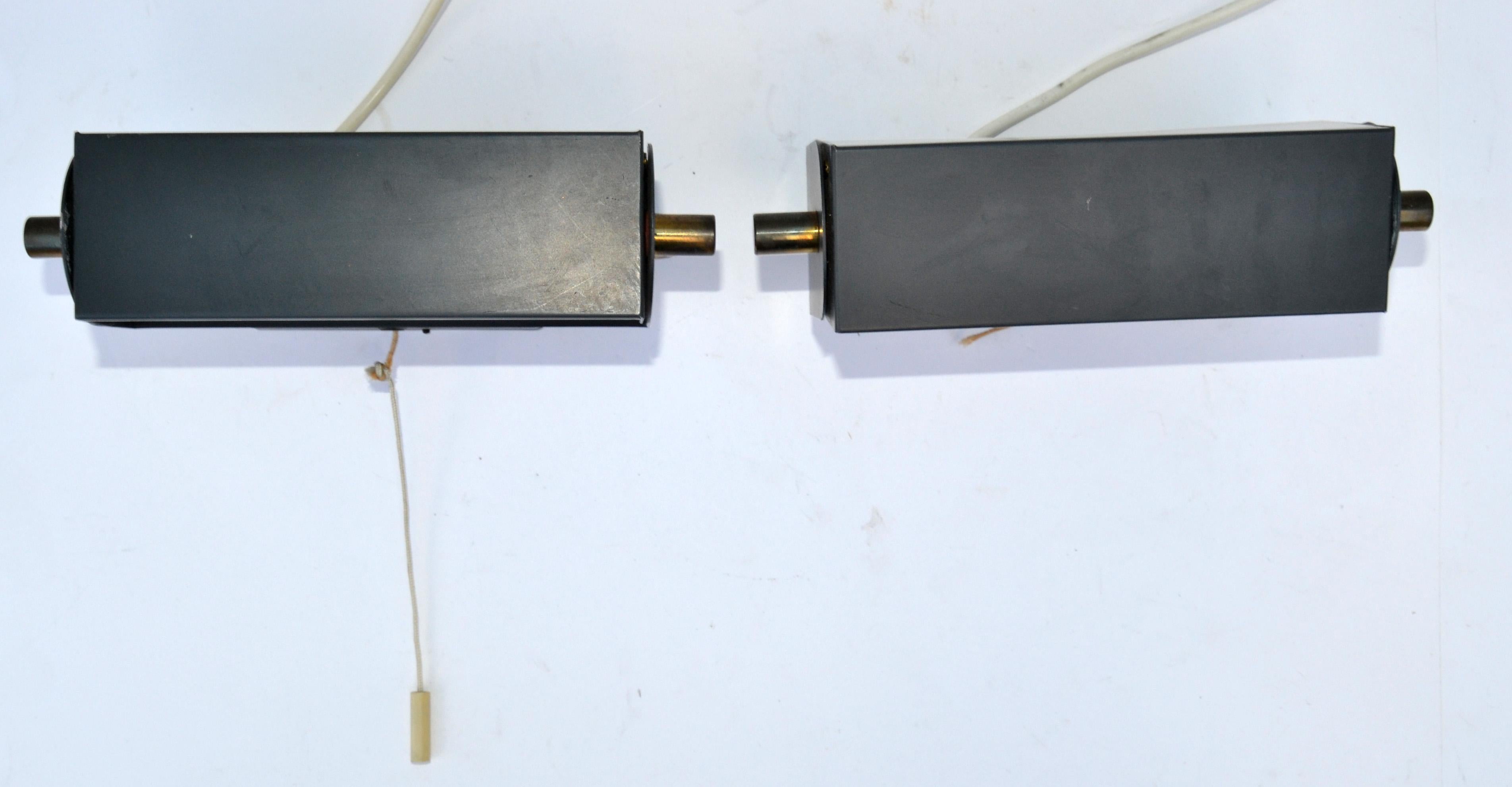 Pair, Jacques Biny Style Sconces Brass & Steel French Mid-Century Modern, 1955 For Sale 4