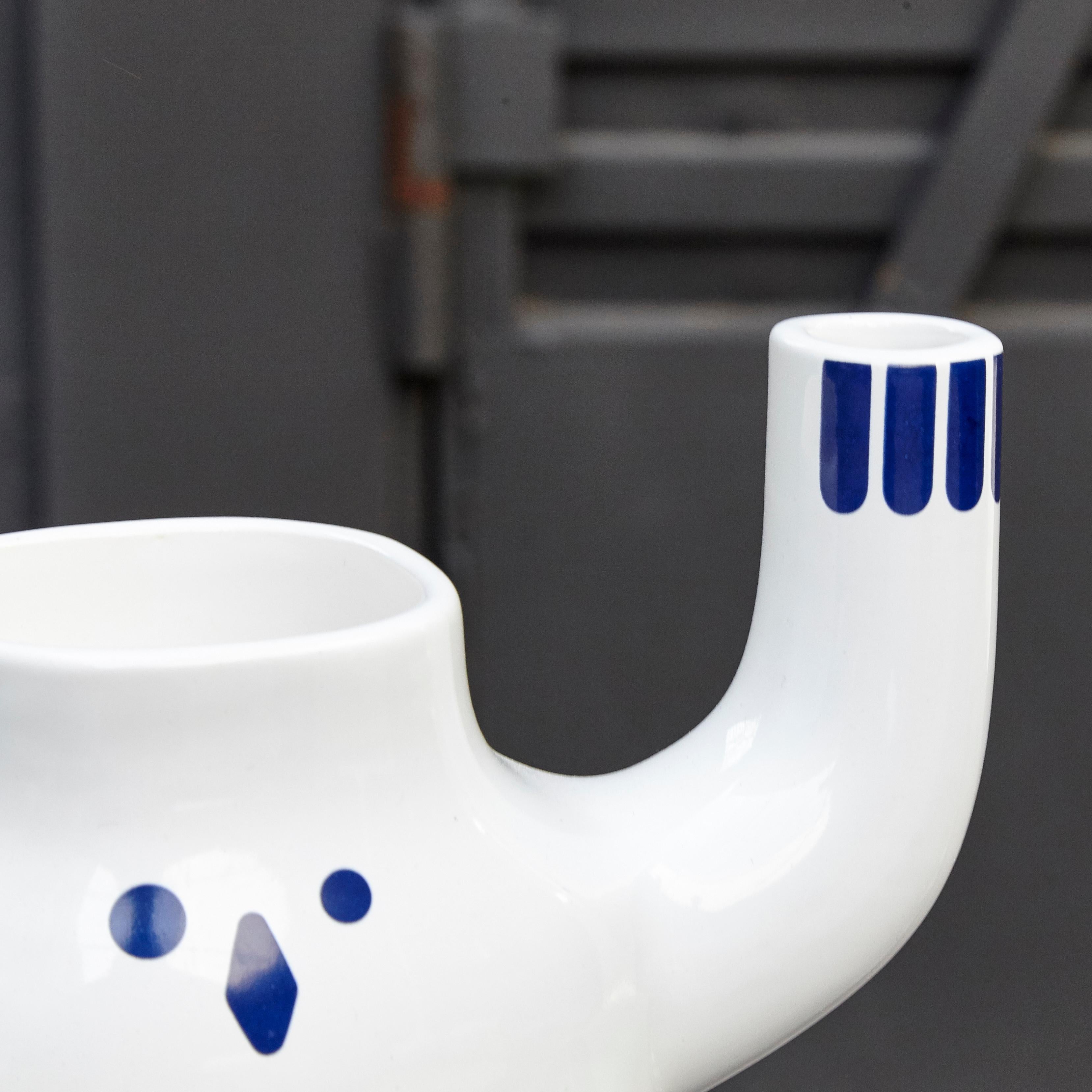 Pair of Jaime Hayon Contemporary White and Blue Glazed Happy Susto Vase 7
