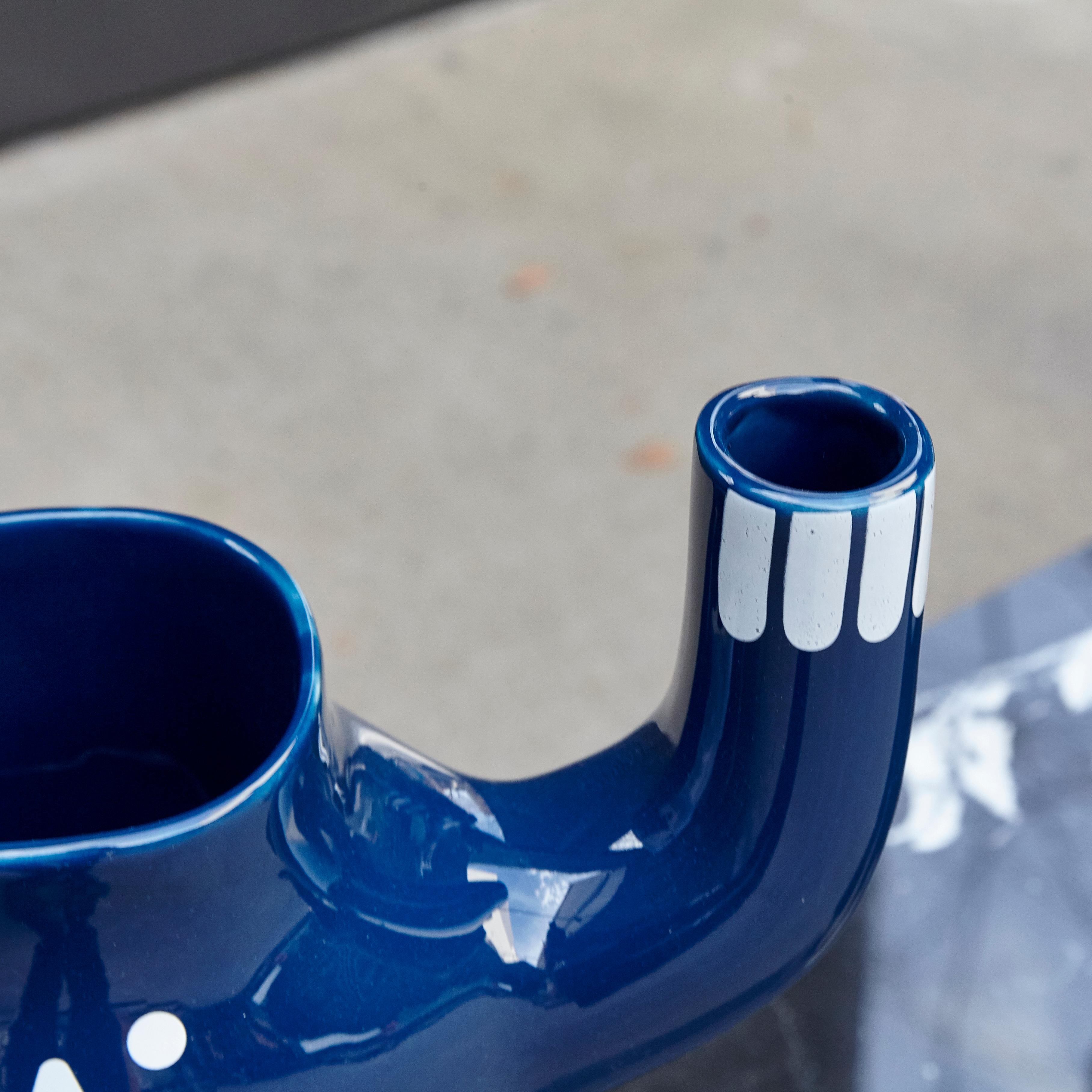 Ceramic Pair of Jaime Hayon Contemporary White and Blue Glazed Happy Susto Vase